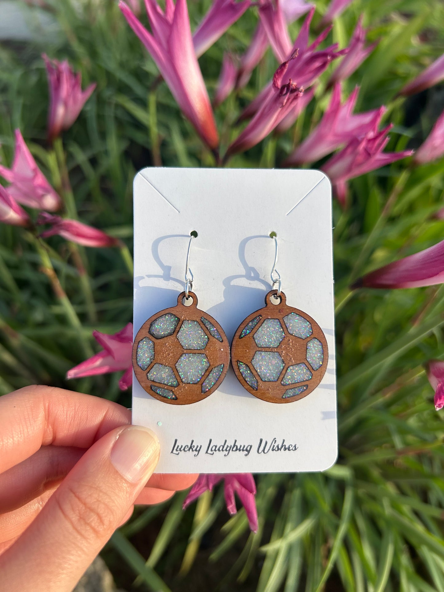 Soccer wooden earrings