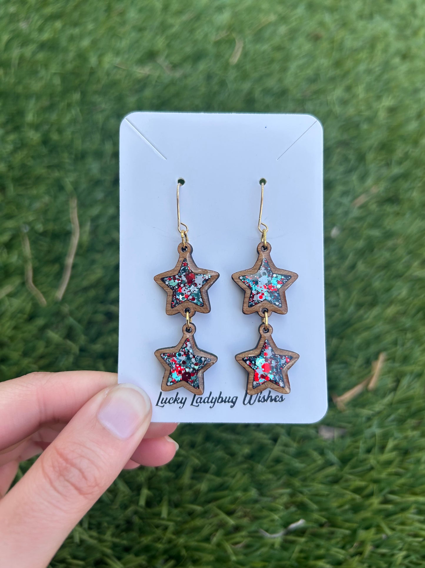 2-Tier Stars wooden earrings