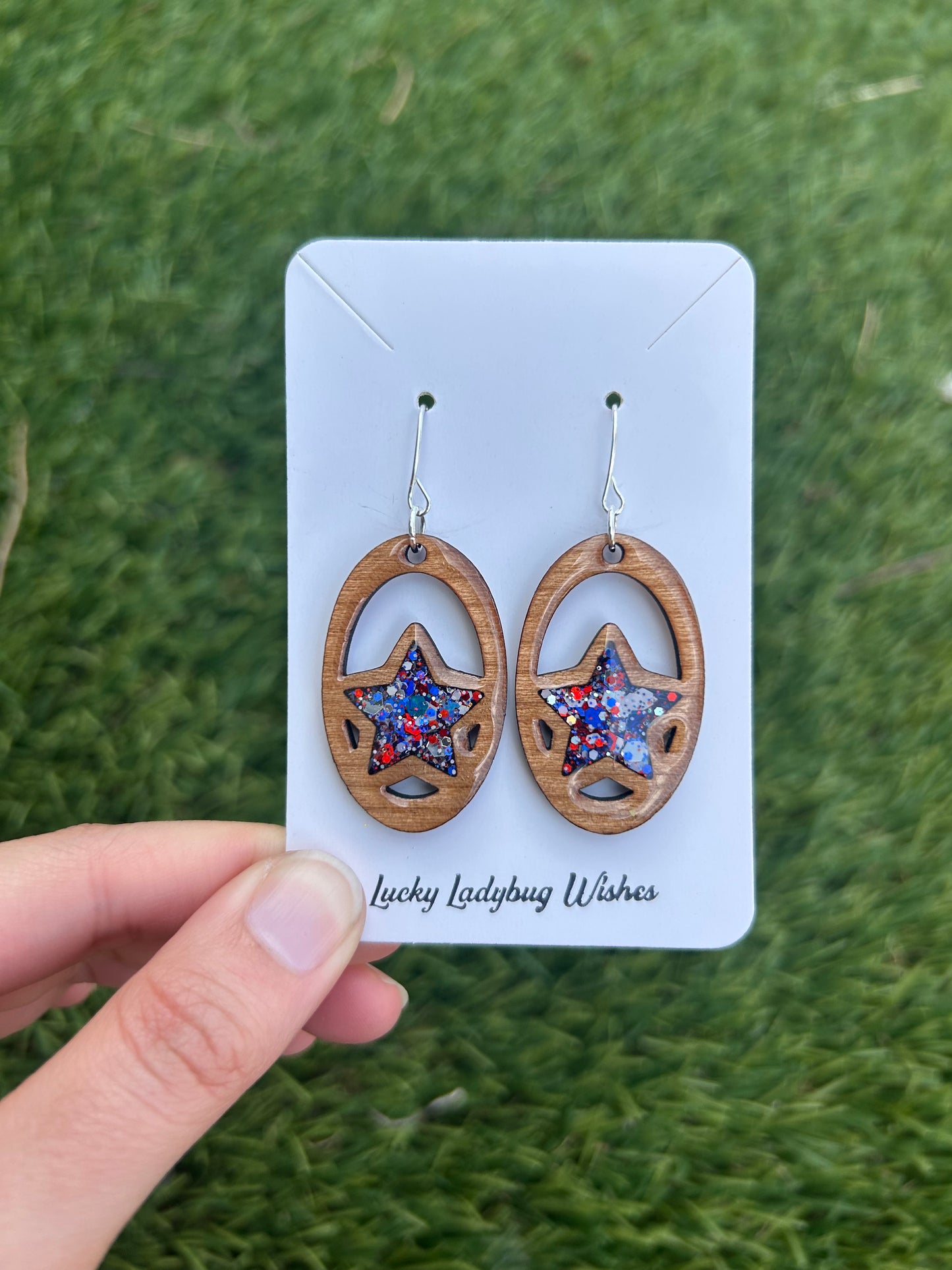 Oval Stars wooden earrings