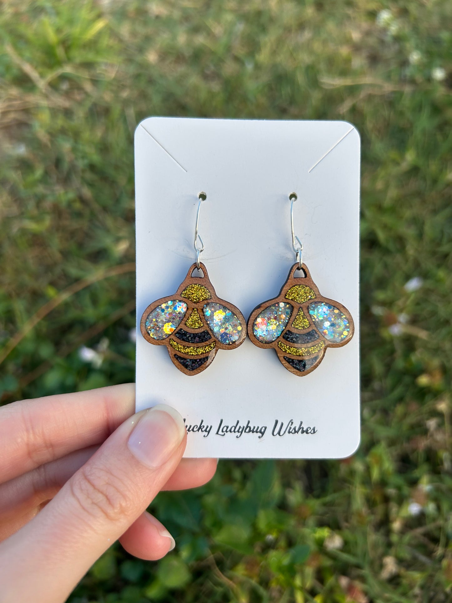 Bee wooden earrings