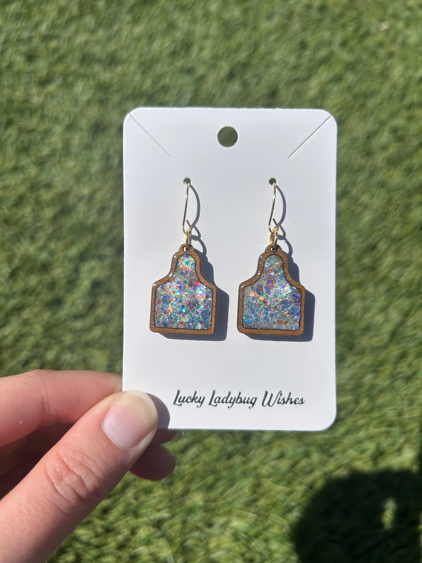 Cow tag wooden earrings