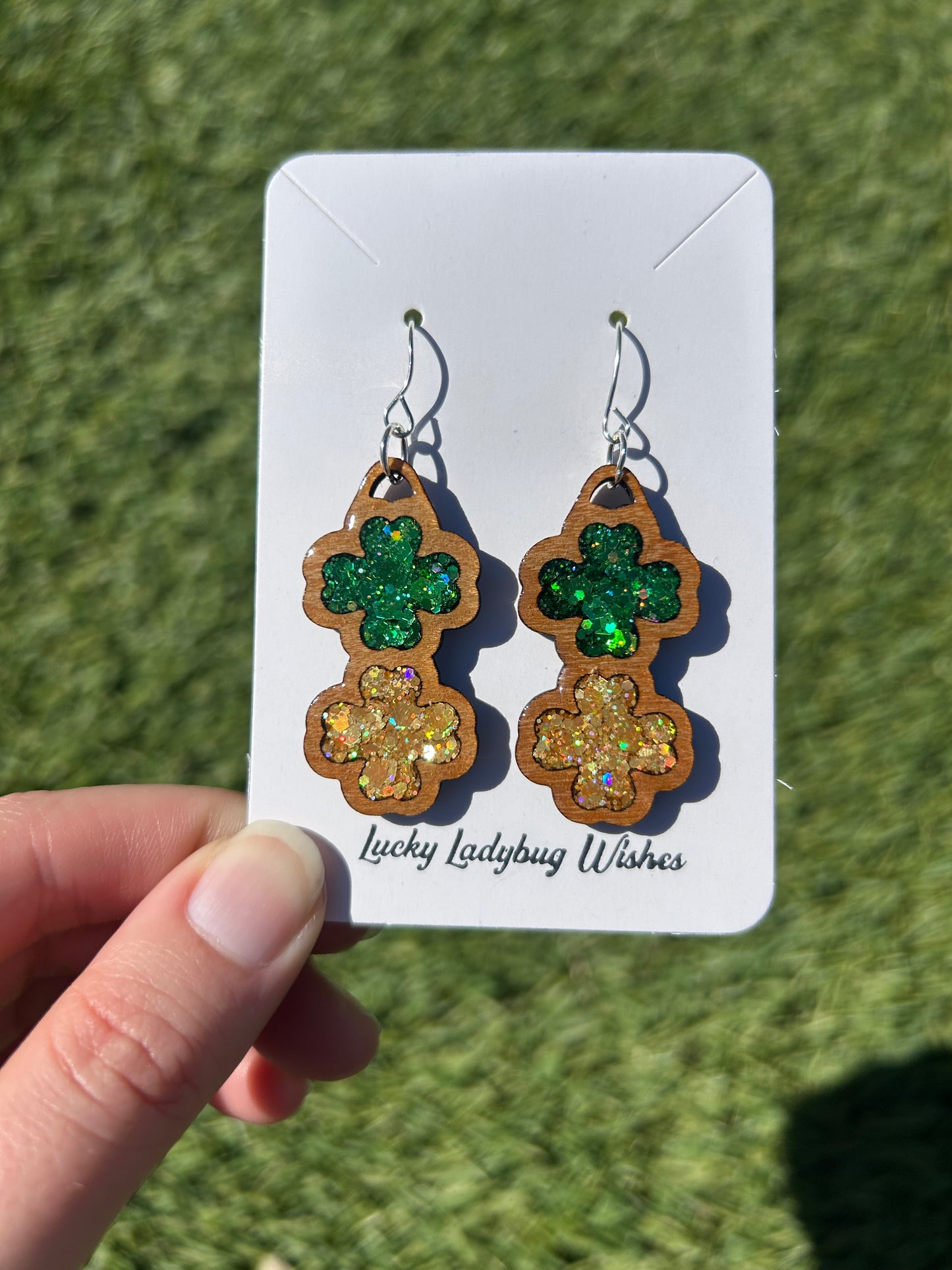 2-Stack Wooden Clover earrings