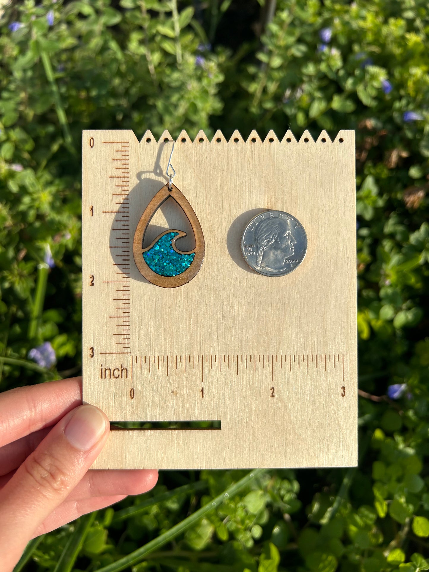 Wooden teardrop wave earrings