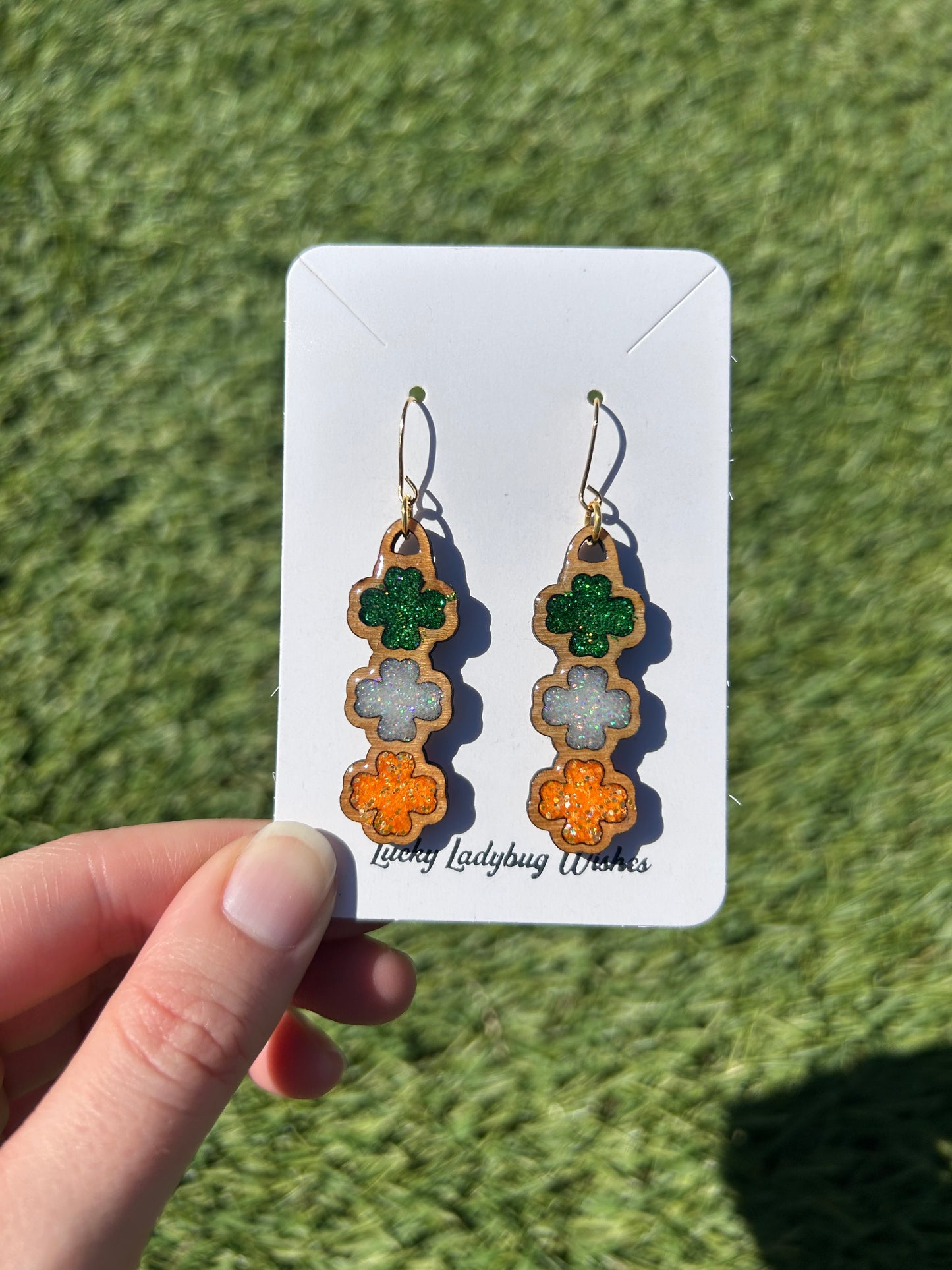 3-stack wooden clover earrings