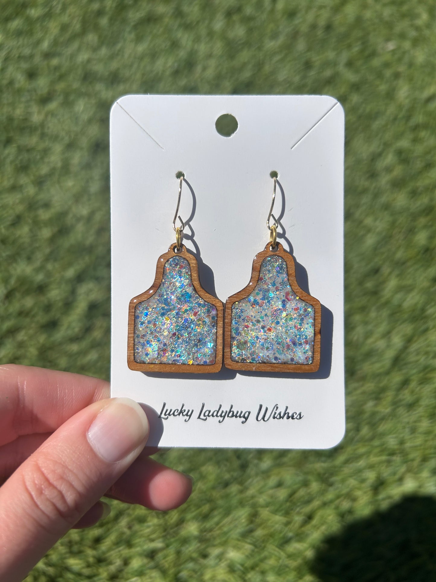 Cow tag wooden earrings