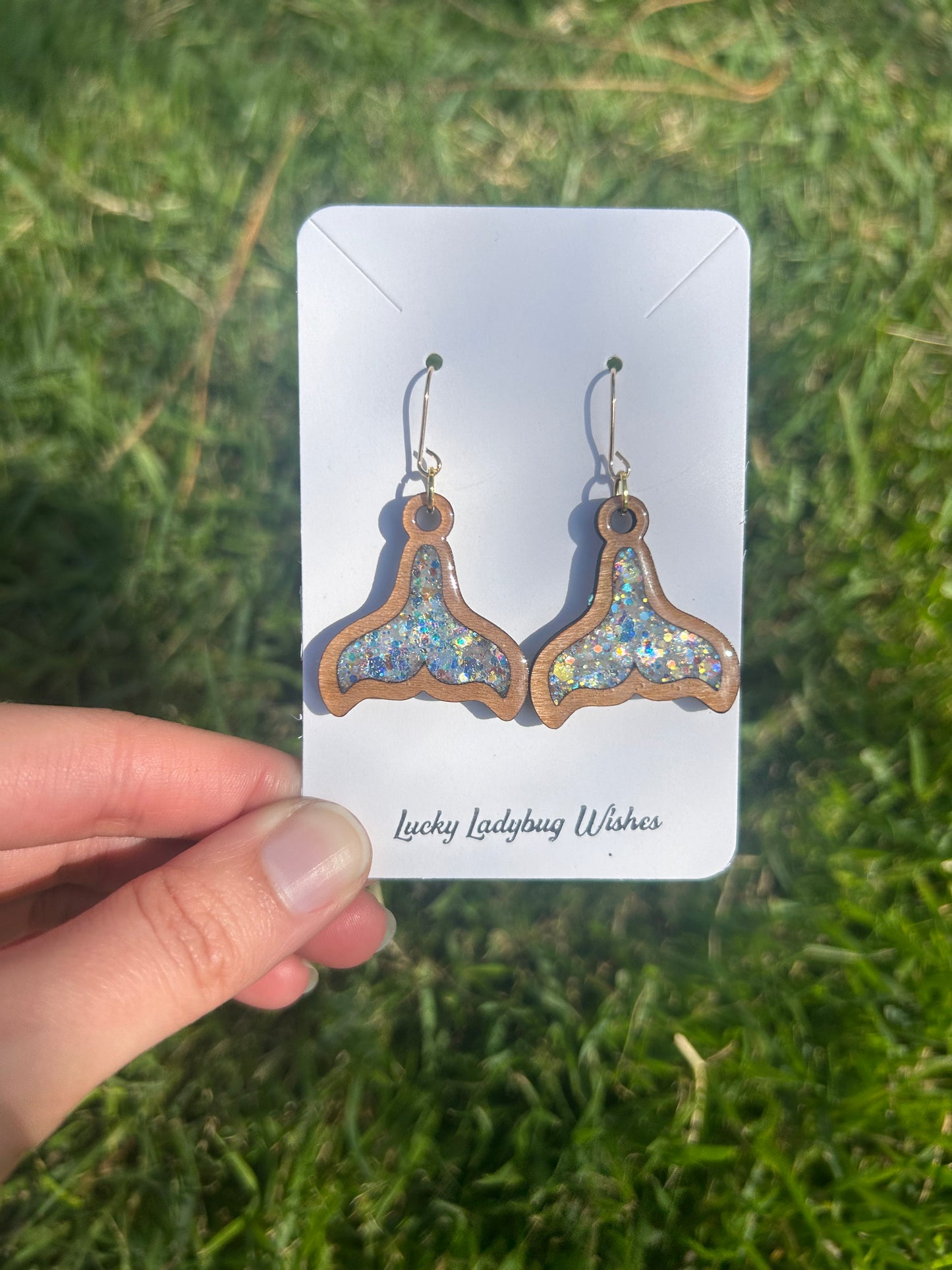 Whale tail wooden earrings