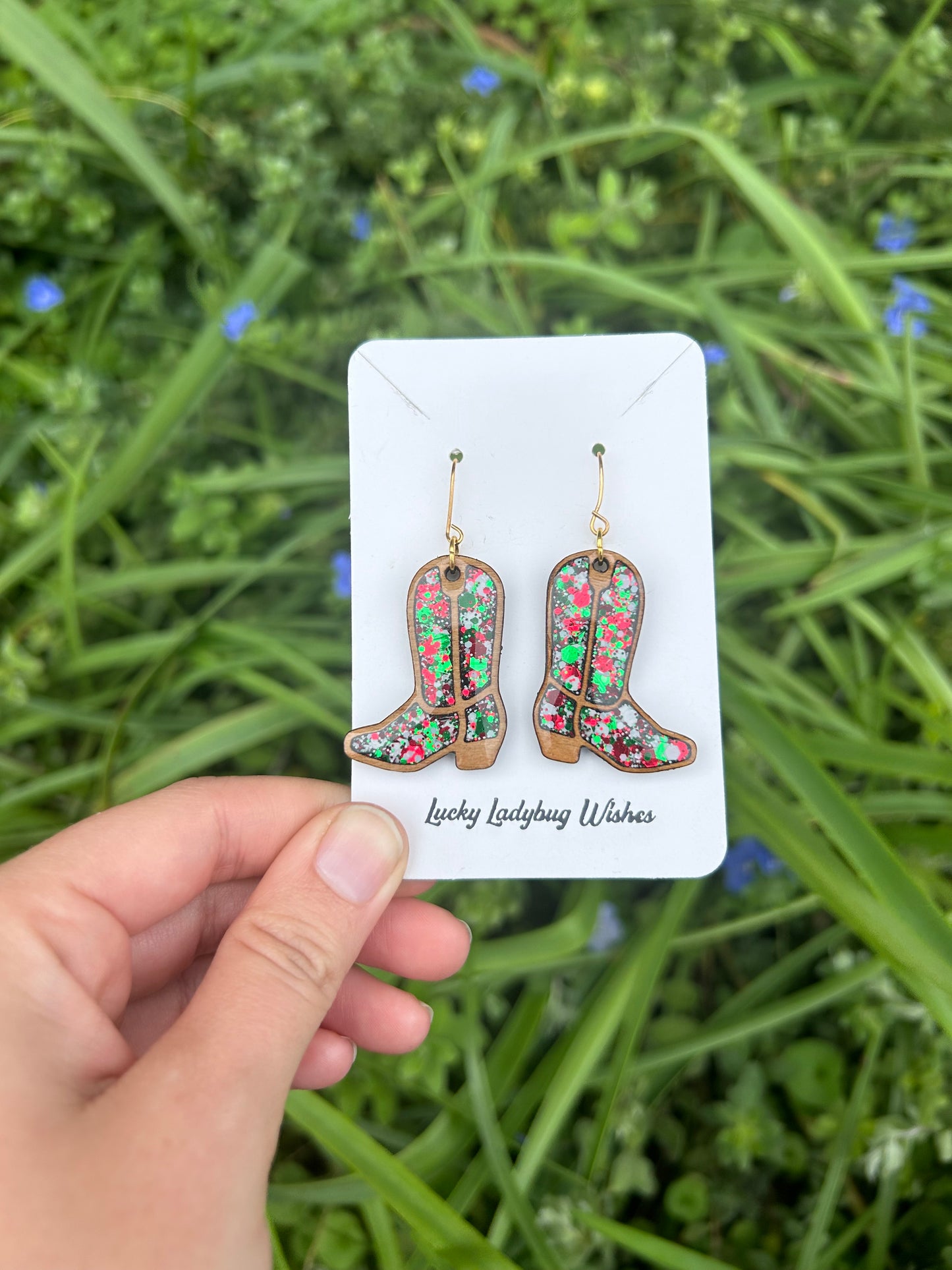 Wooden Christmas boot earrings