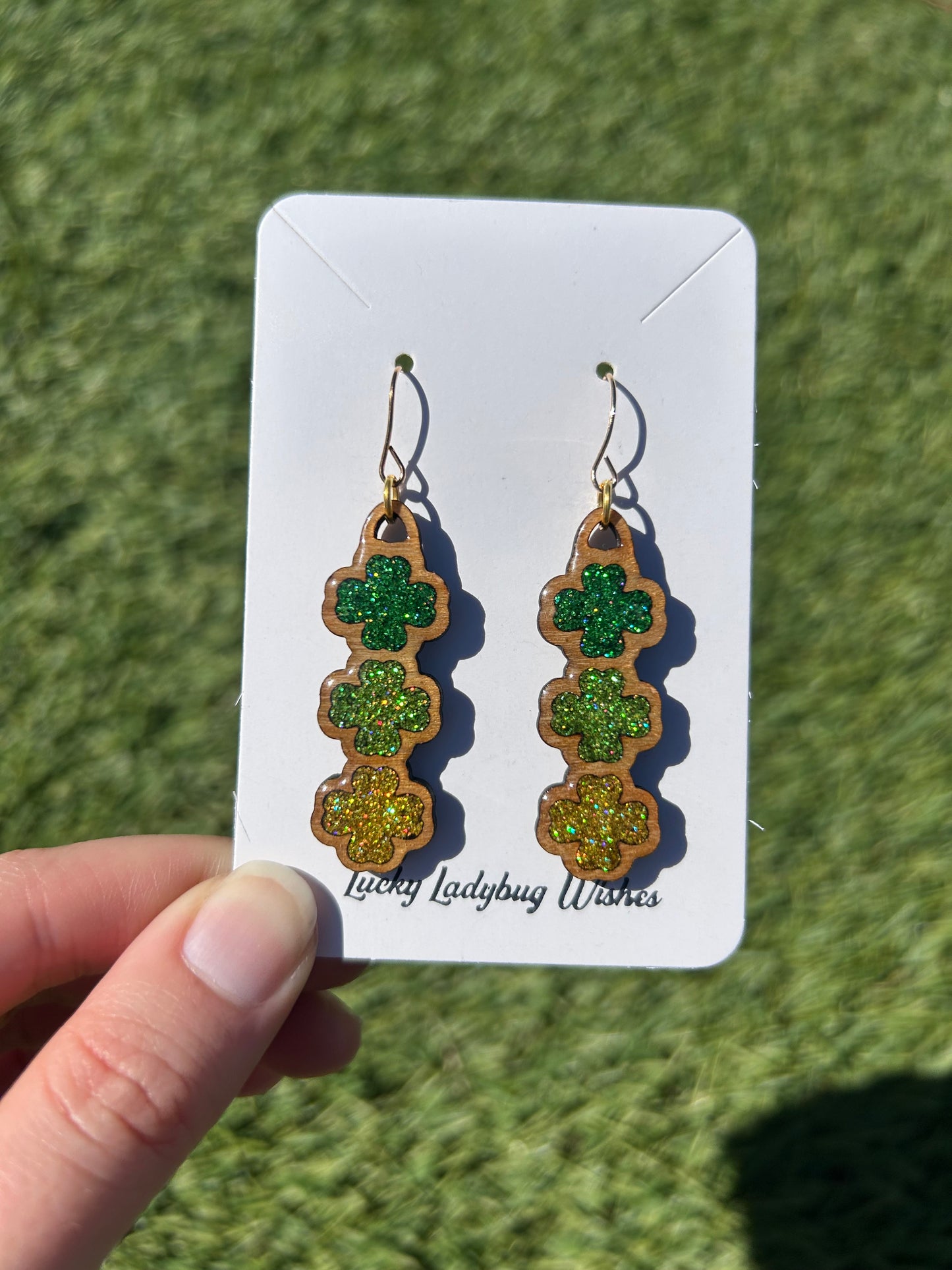 3-stack wooden clover earrings