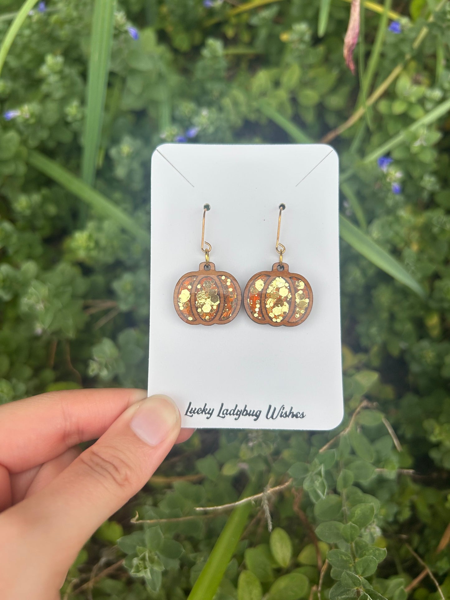 Wooden pumpkin earrings
