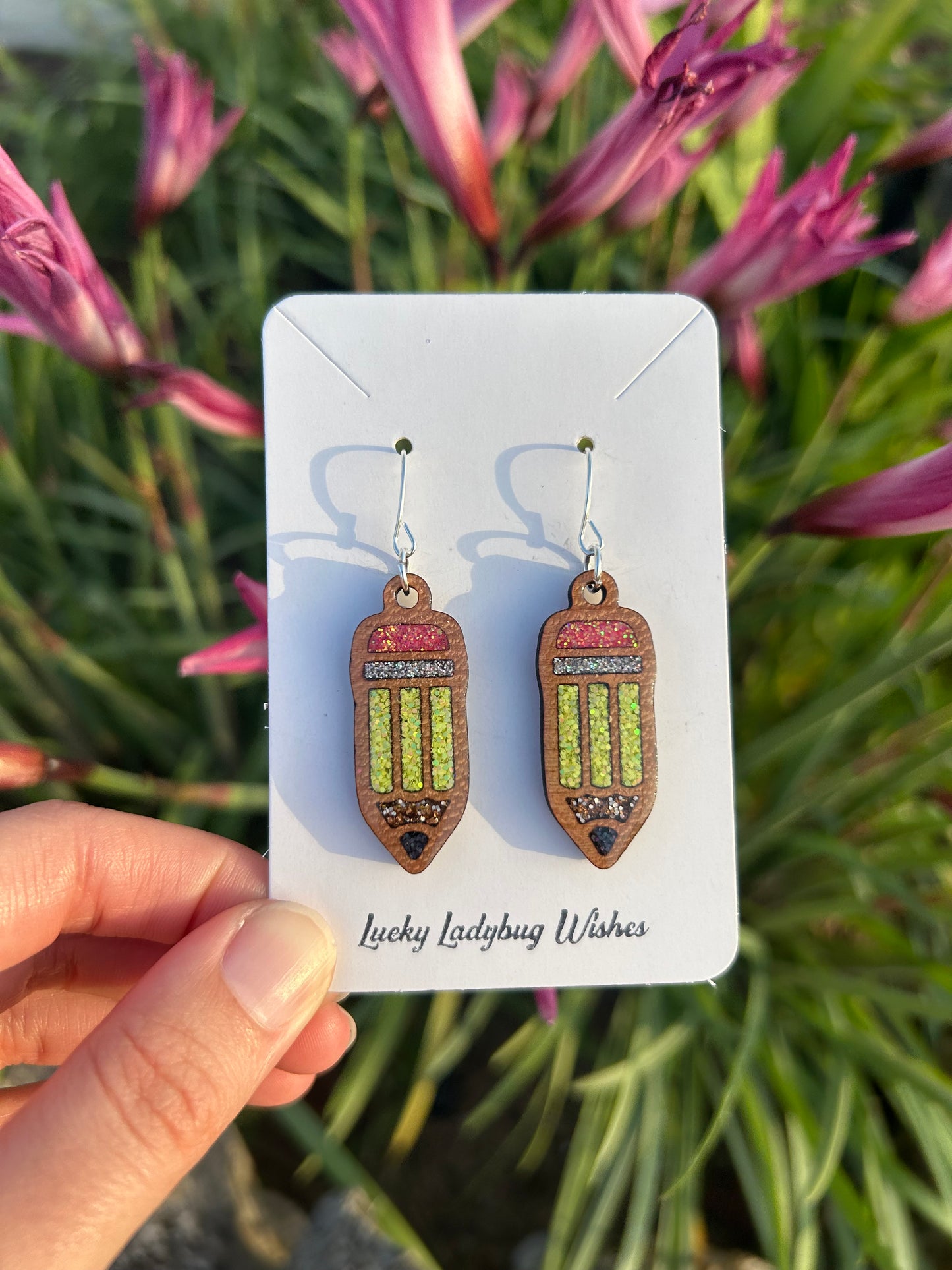 Pencil wooden earrings