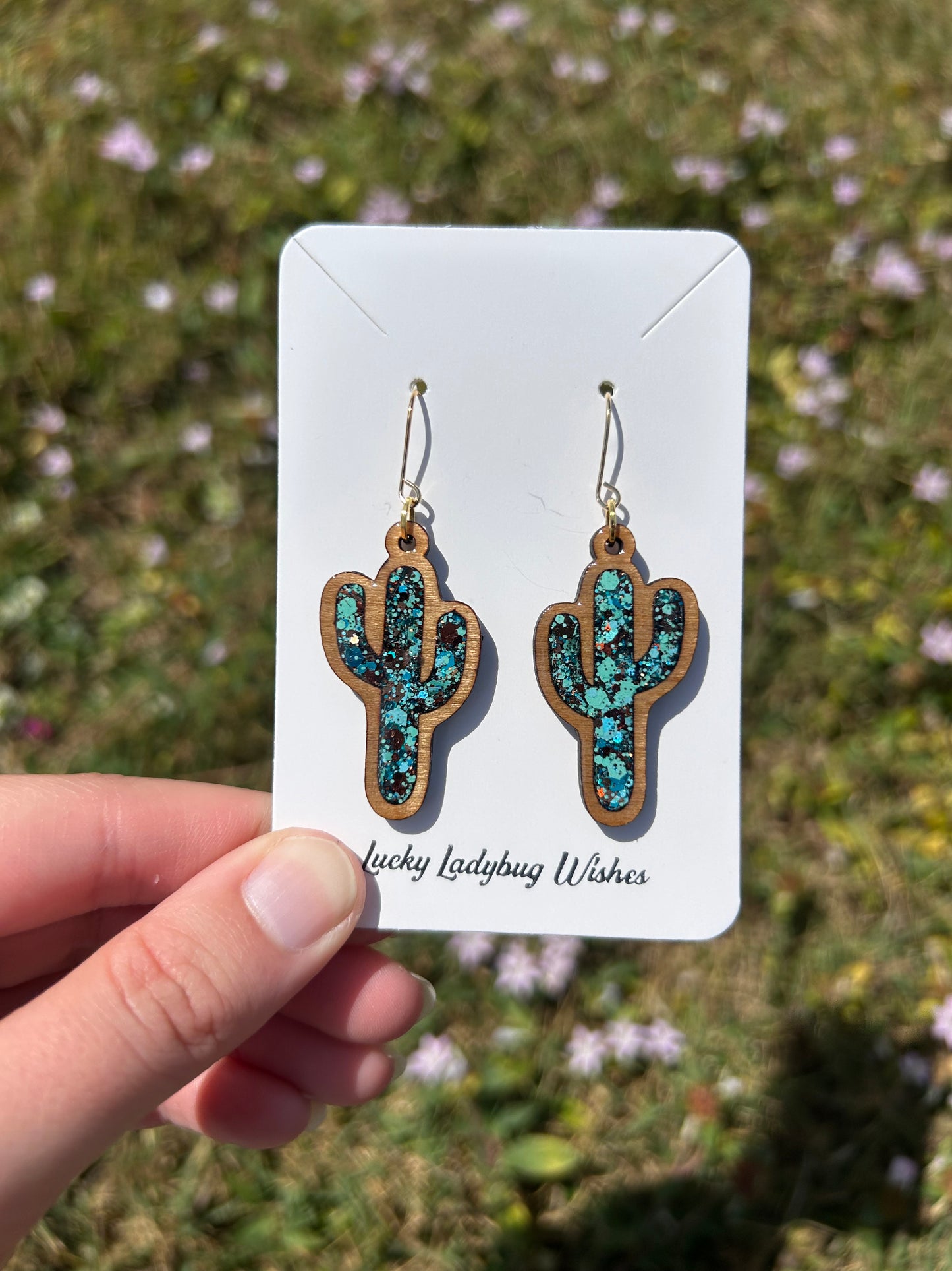 Cactus wooden earrings