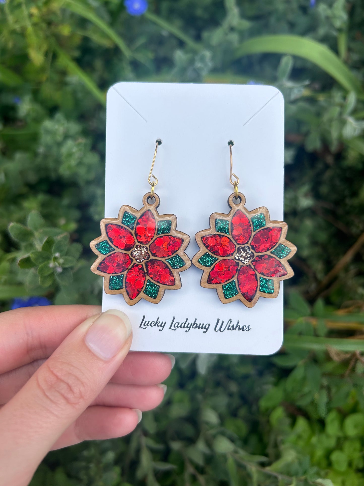 Wooden Poinsettia earrings