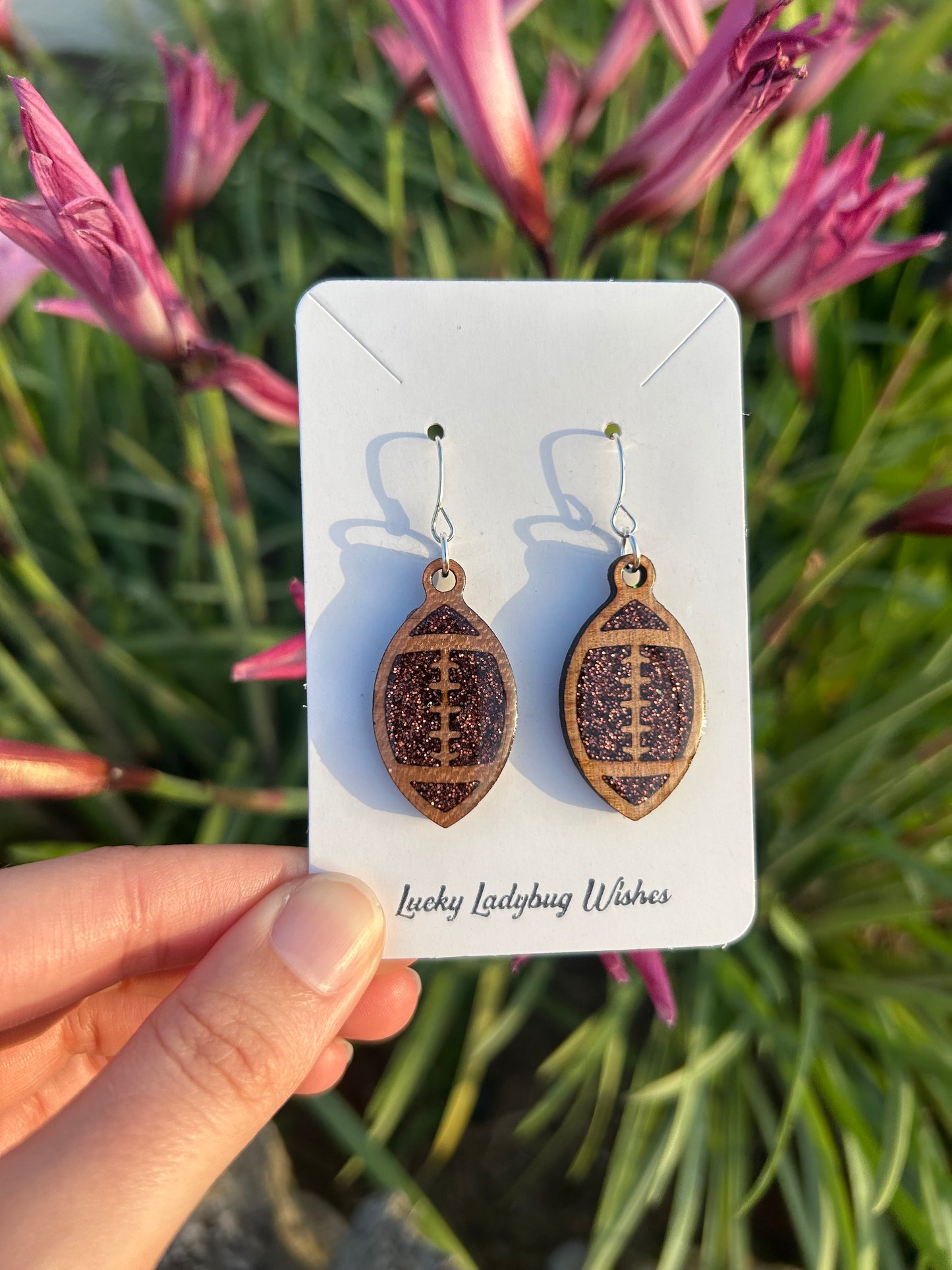 Football wooden earrings