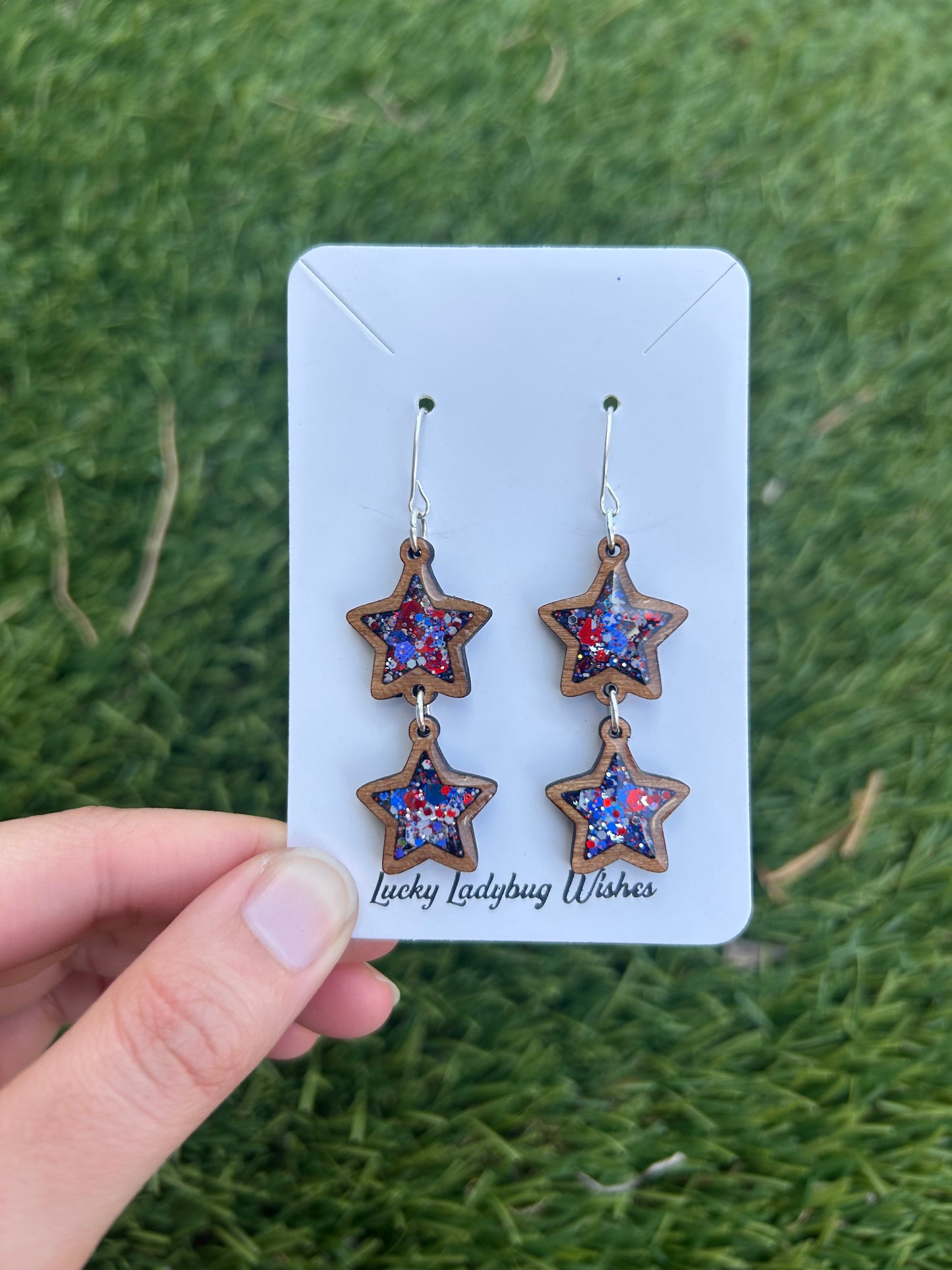 2-Tier Stars wooden earrings