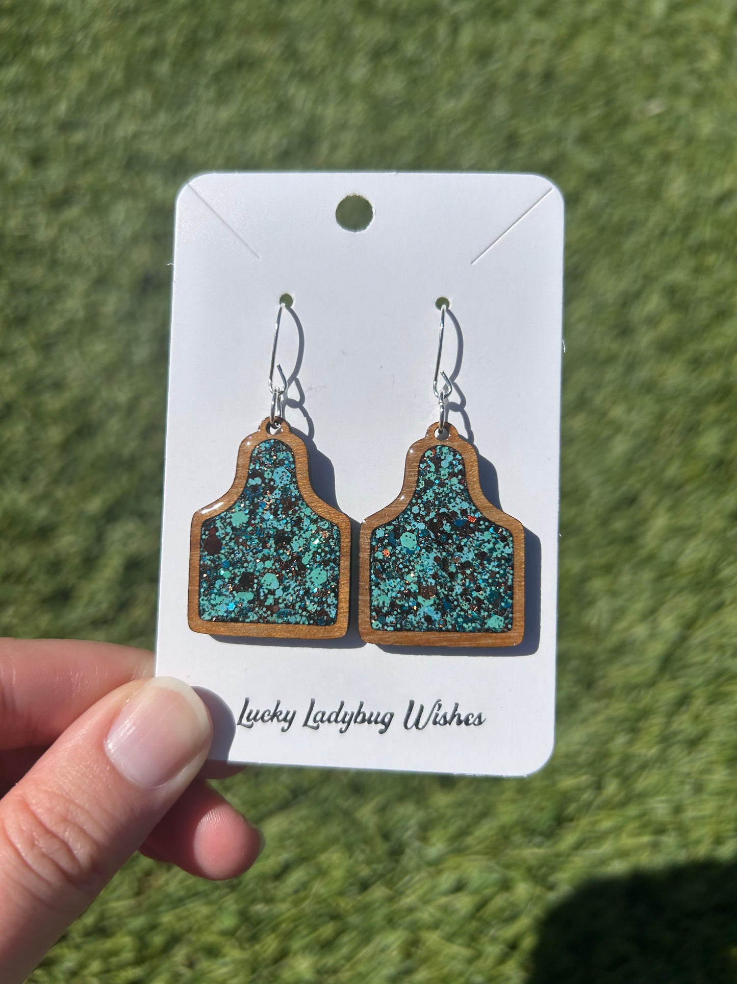 Cow tag wooden earrings