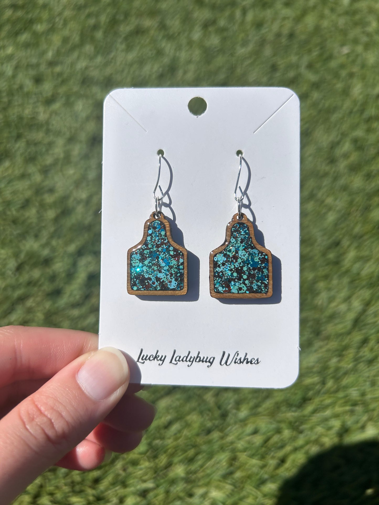 Cow tag wooden earrings