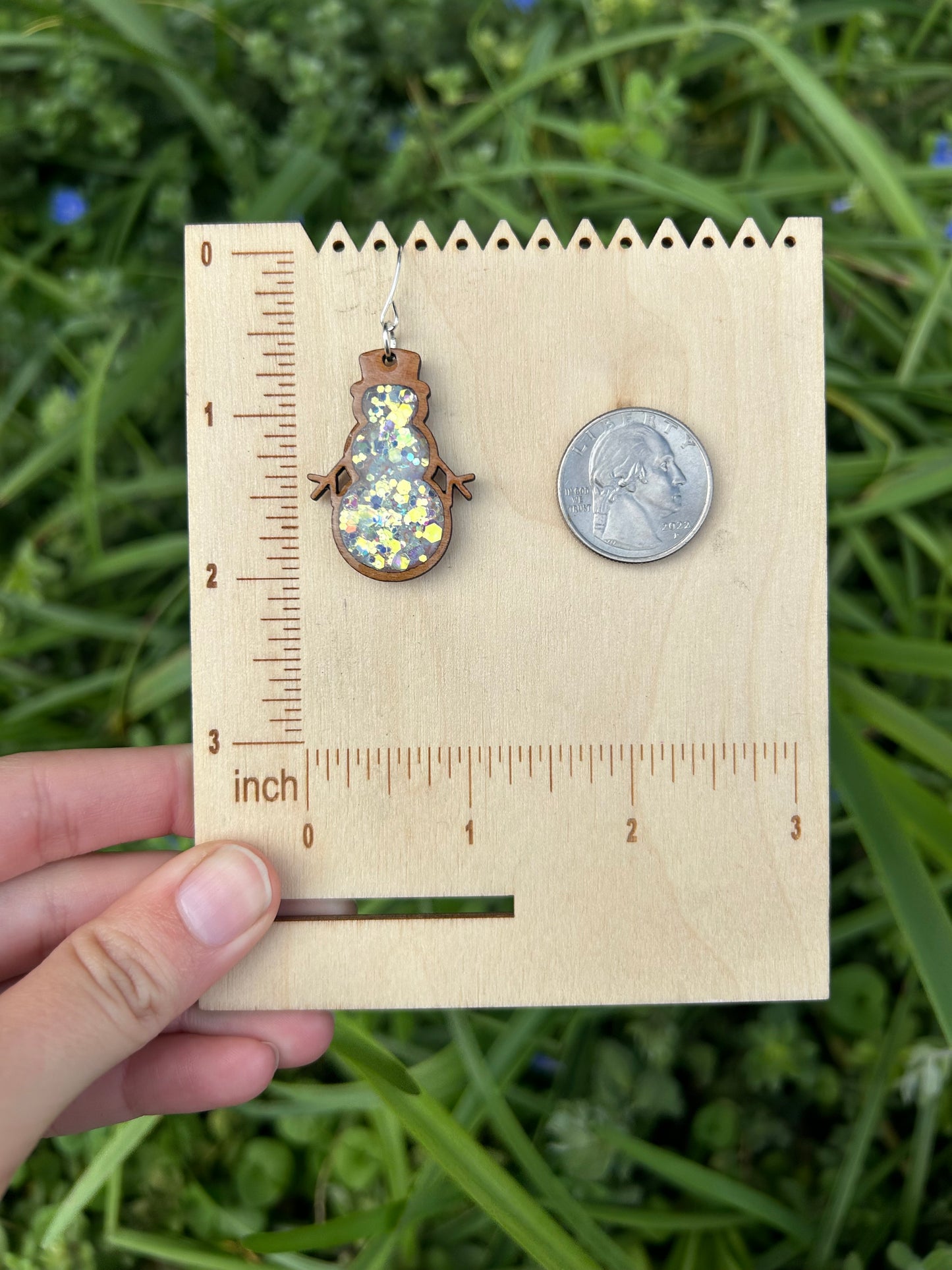Wooden snowman earrings