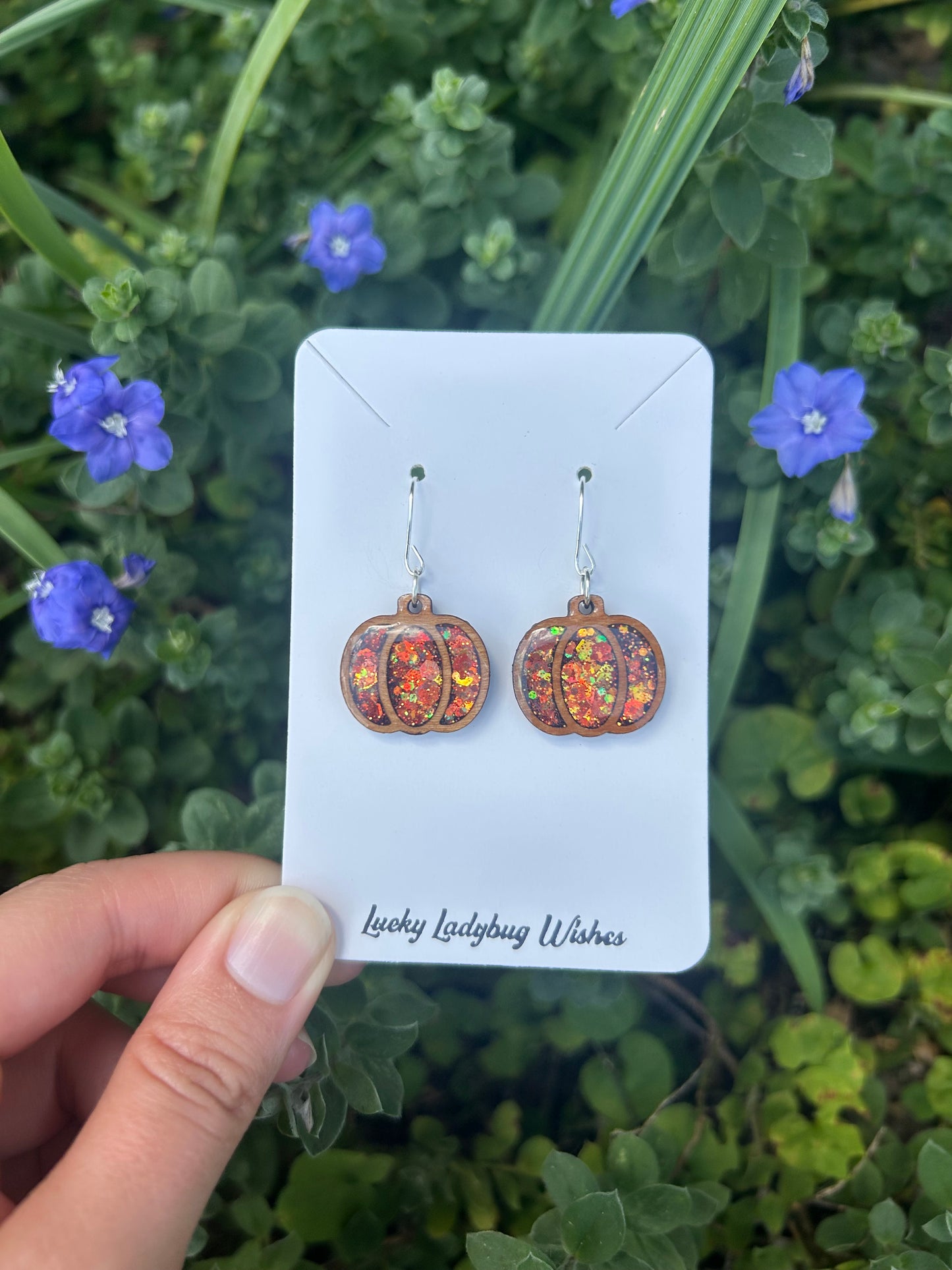 Wooden pumpkin earrings