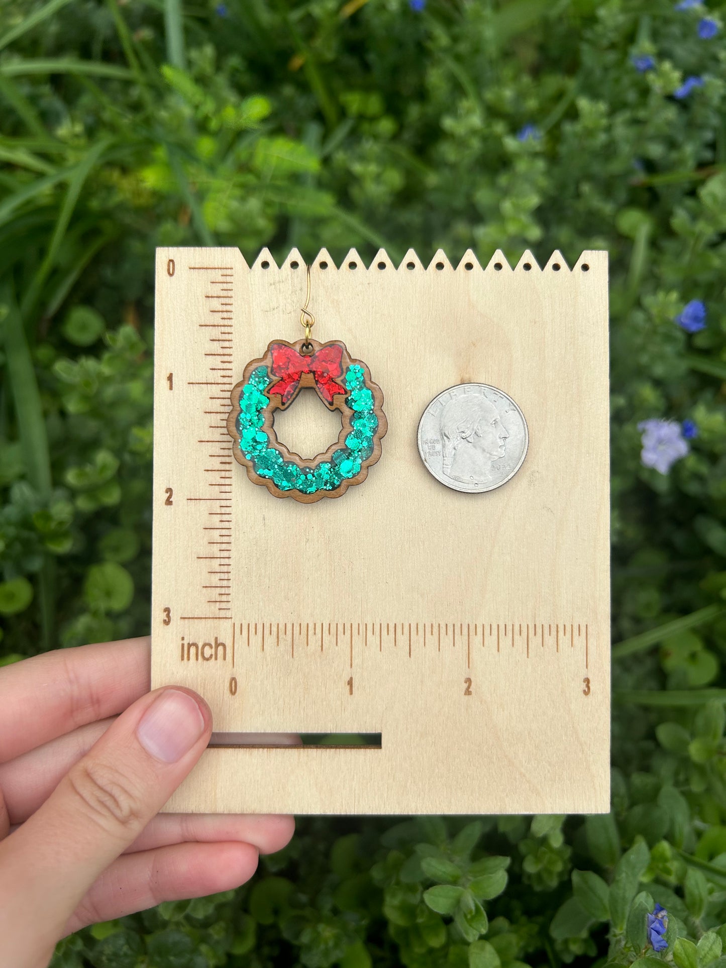 Wooden wreath earrings