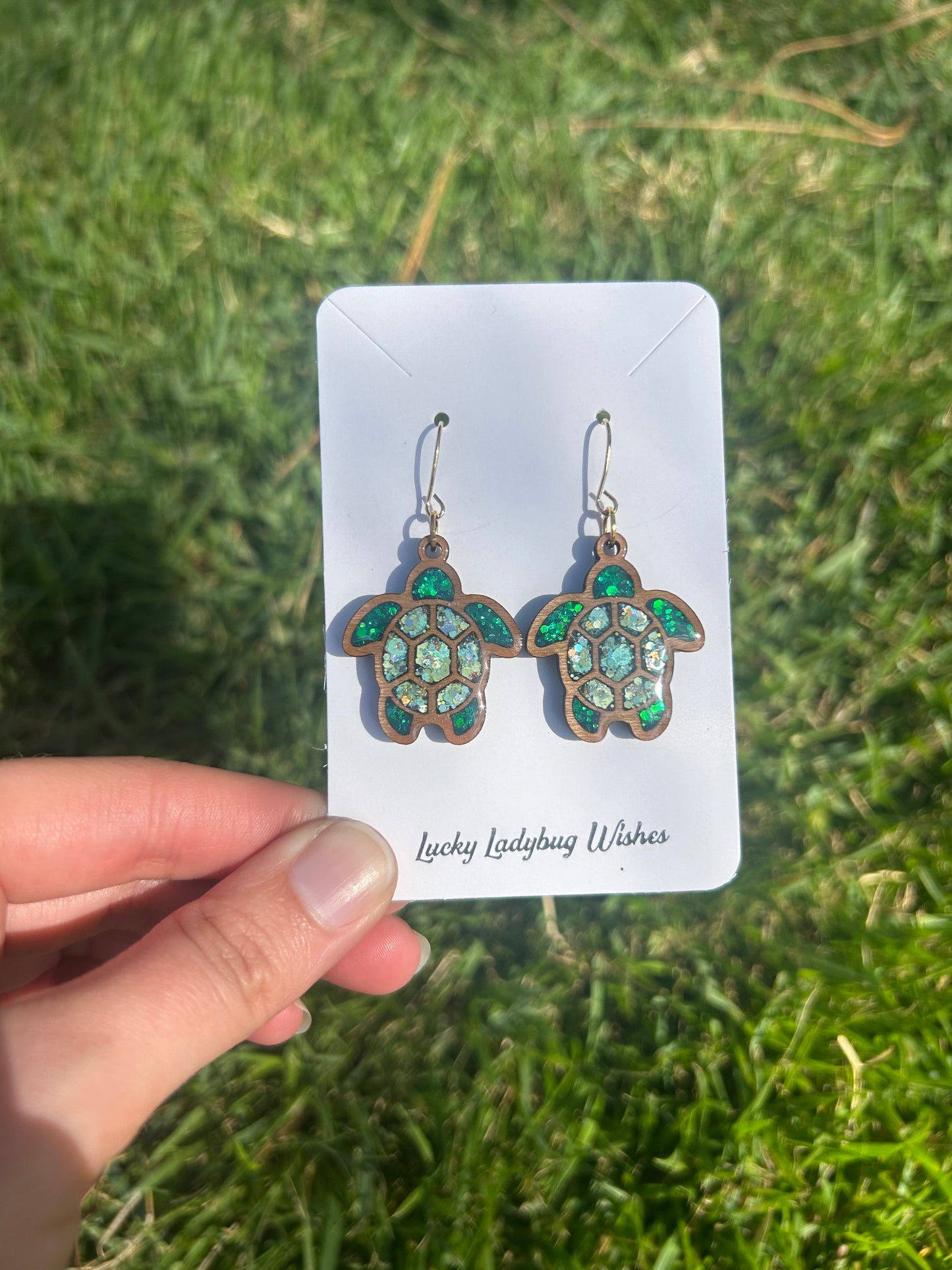 Turtle wooden earrings