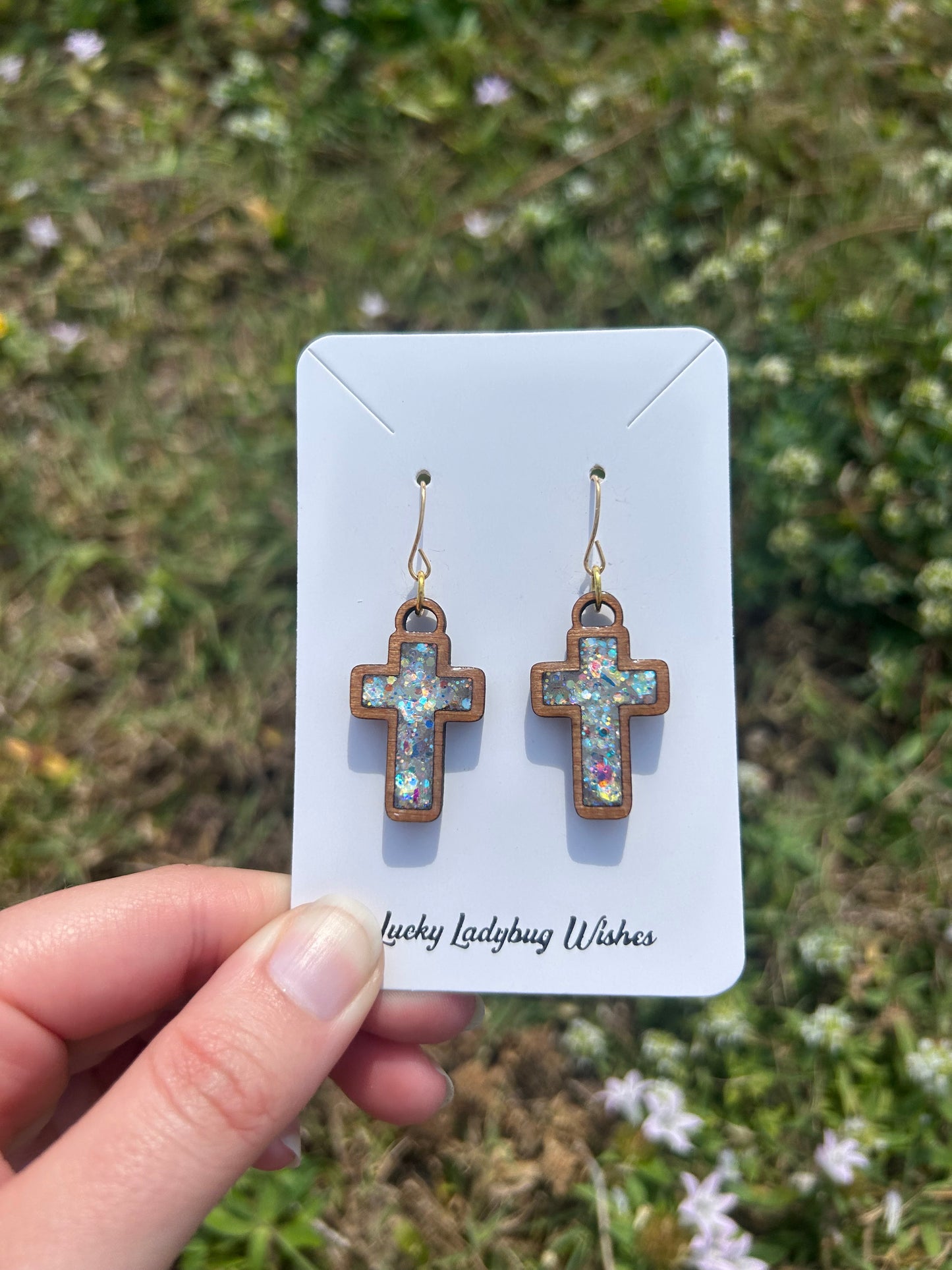 Cross wooden earrings