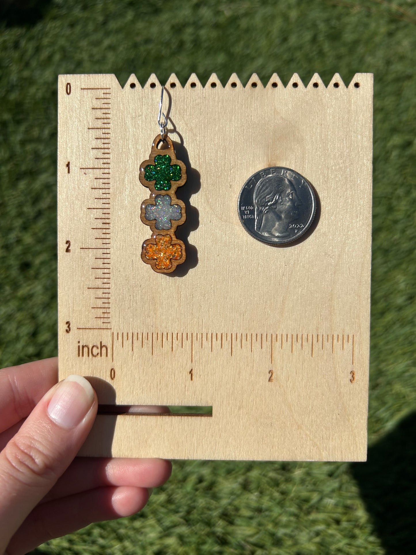 3-stack wooden clover earrings