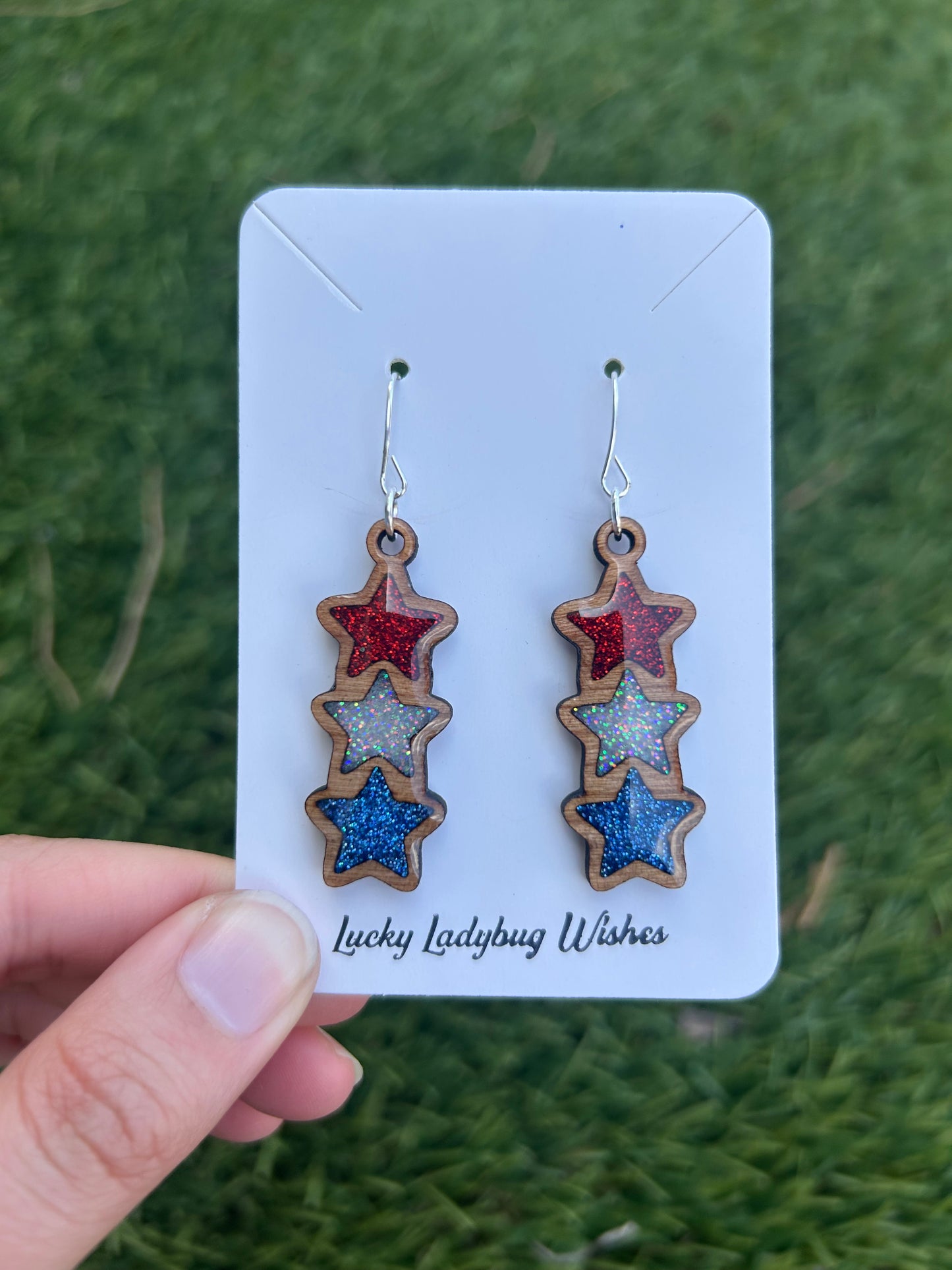 3-Tier Stars wooden earrings