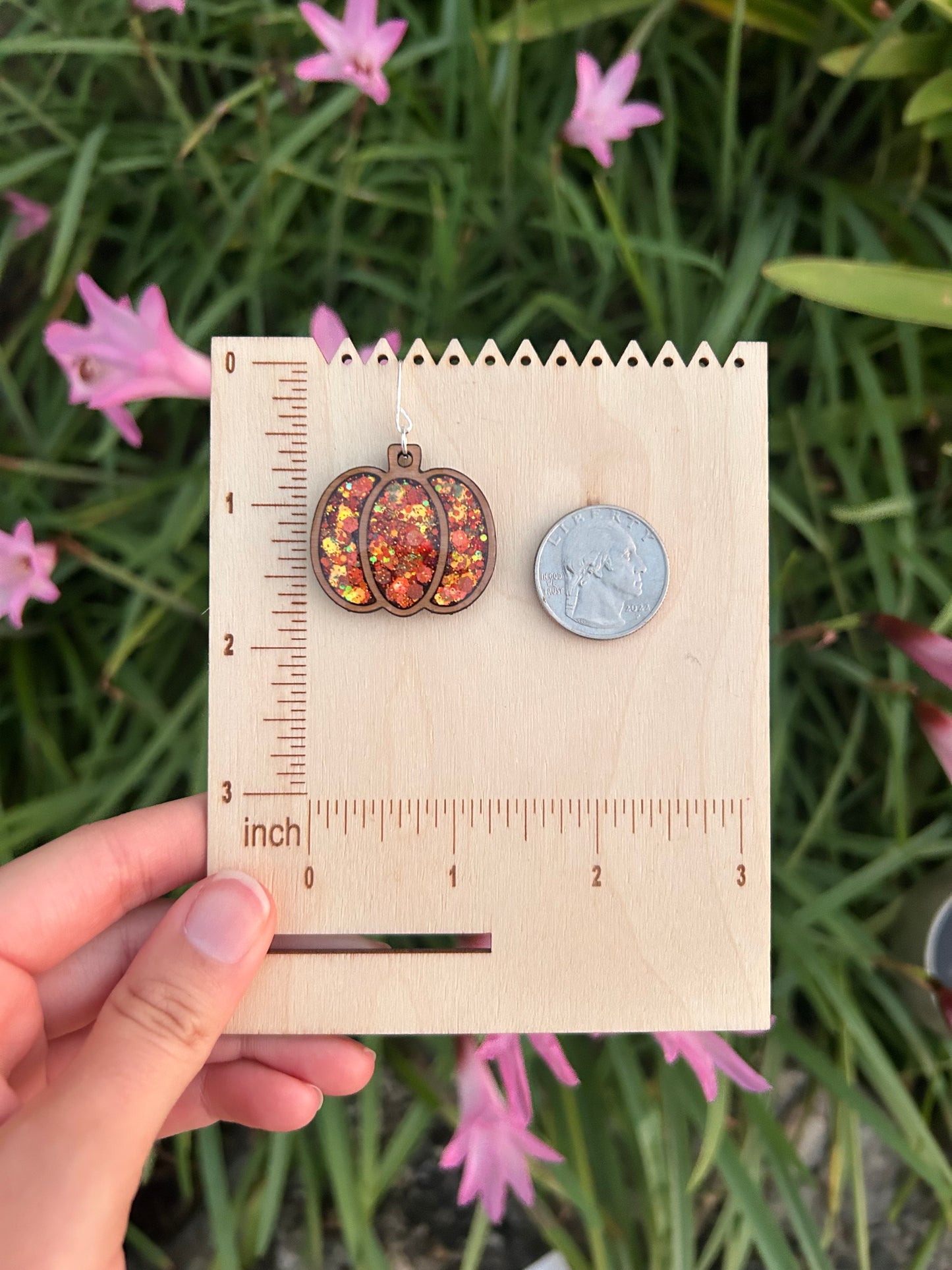 Wooden pumpkin earrings