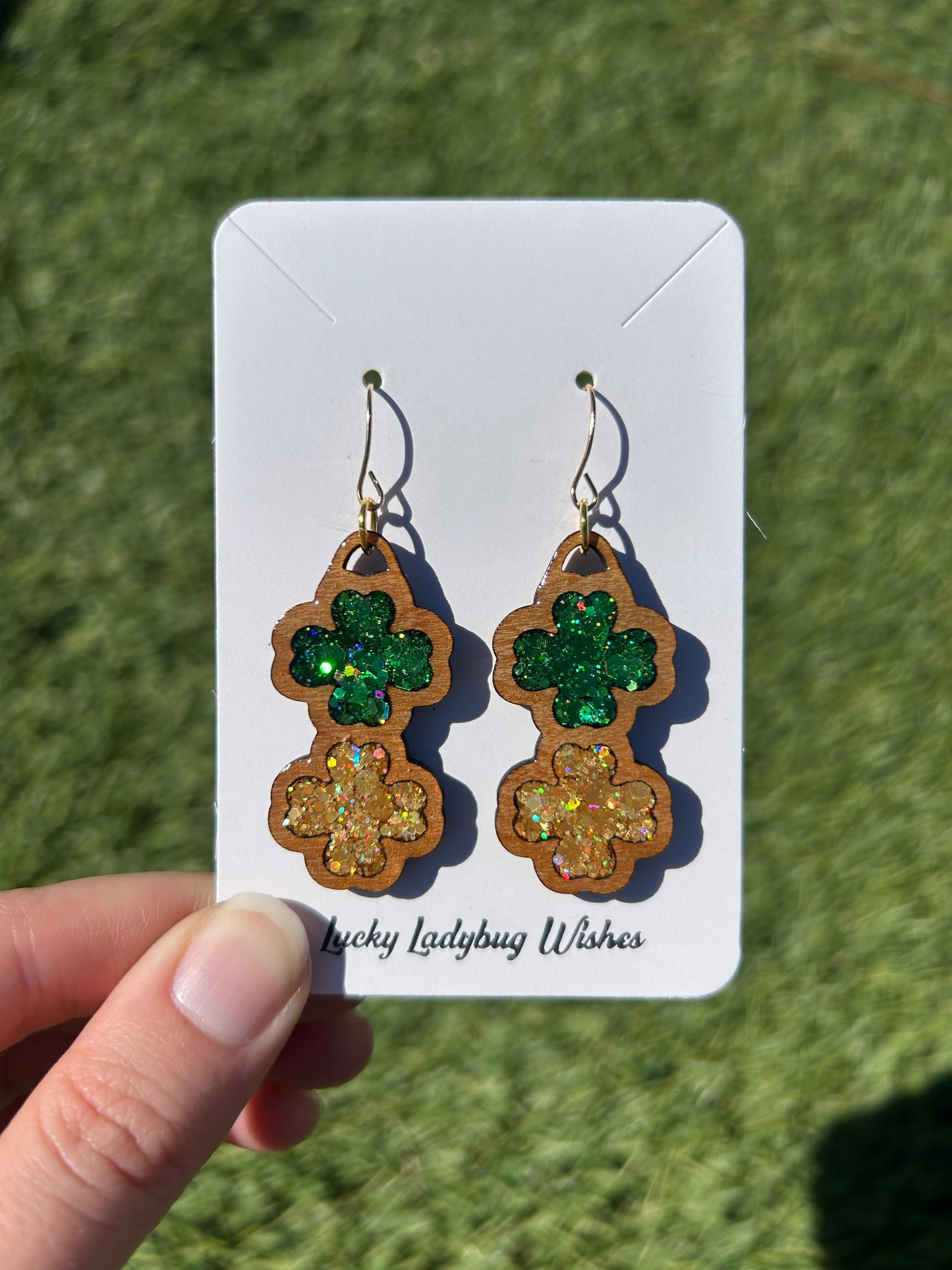2-Stack Wooden Clover earrings