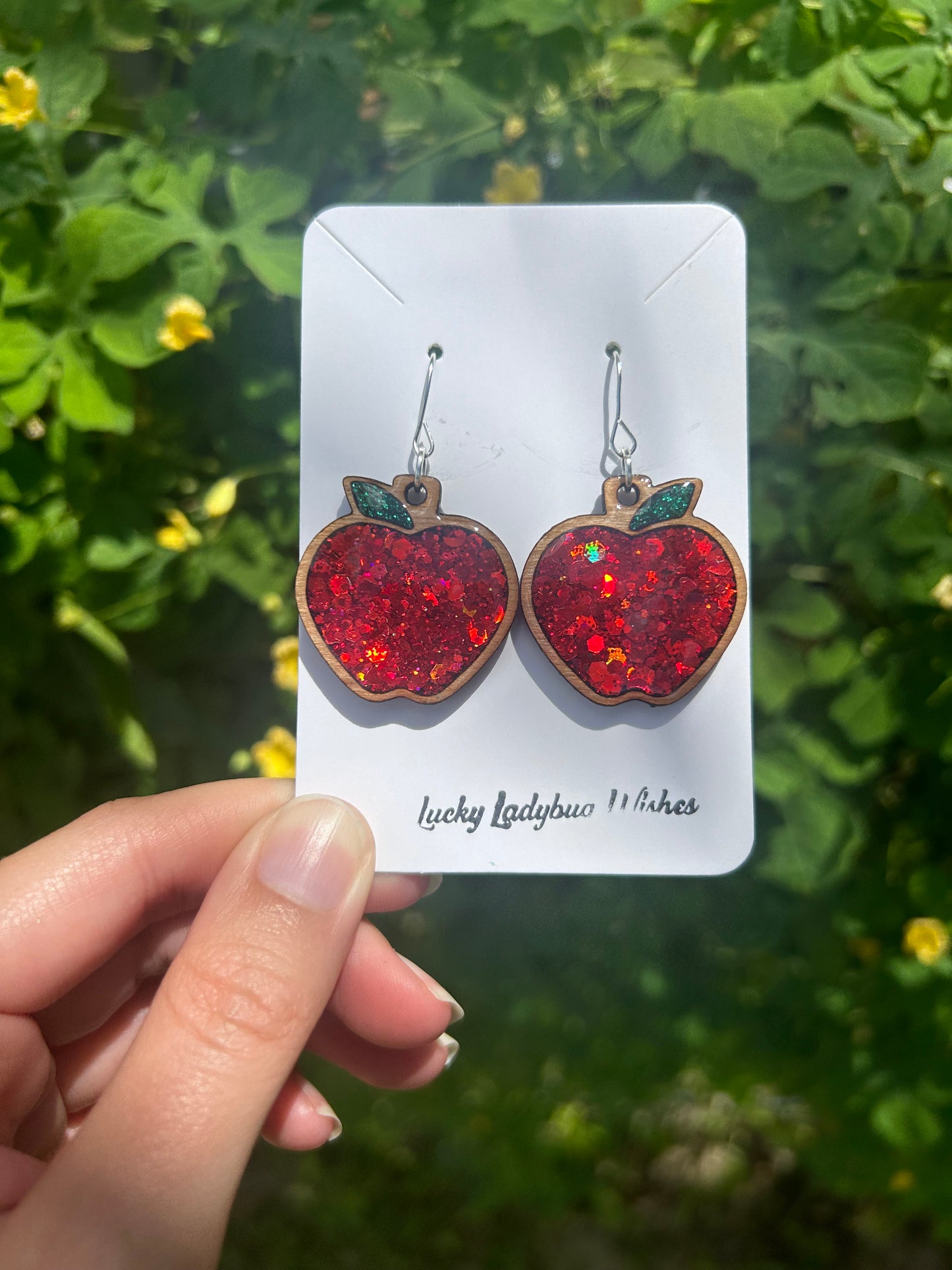 Wooden apple earrings