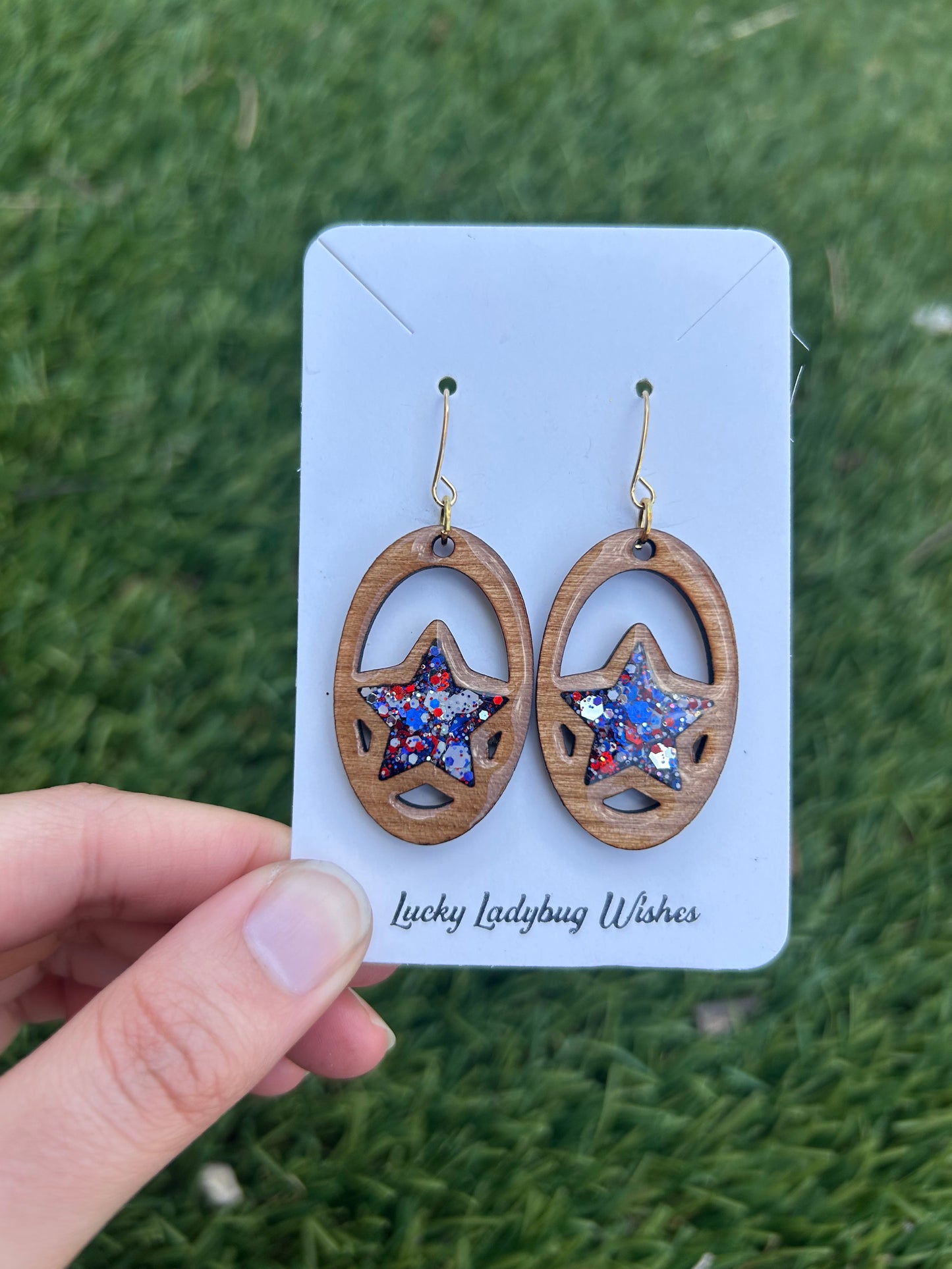 Oval Stars wooden earrings