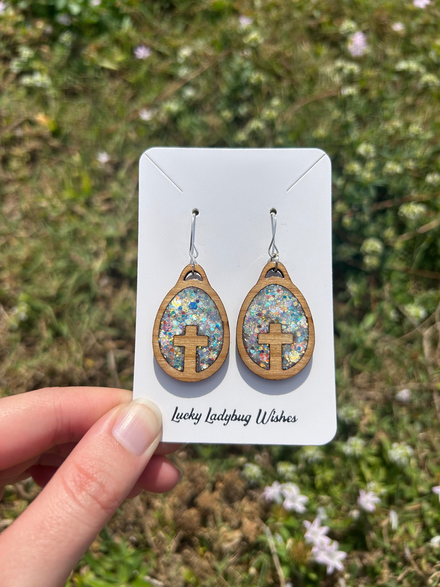 Cross wooden earrings