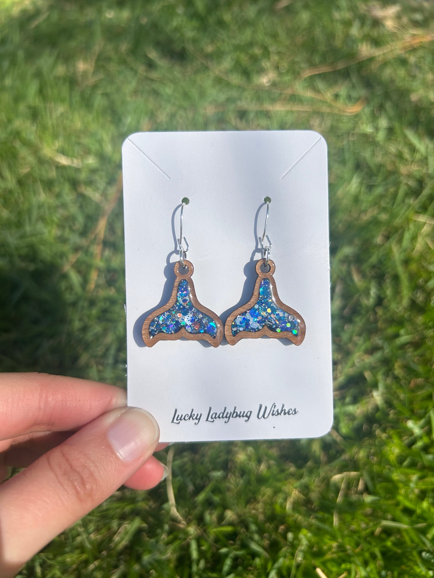 Whale tail wooden earrings