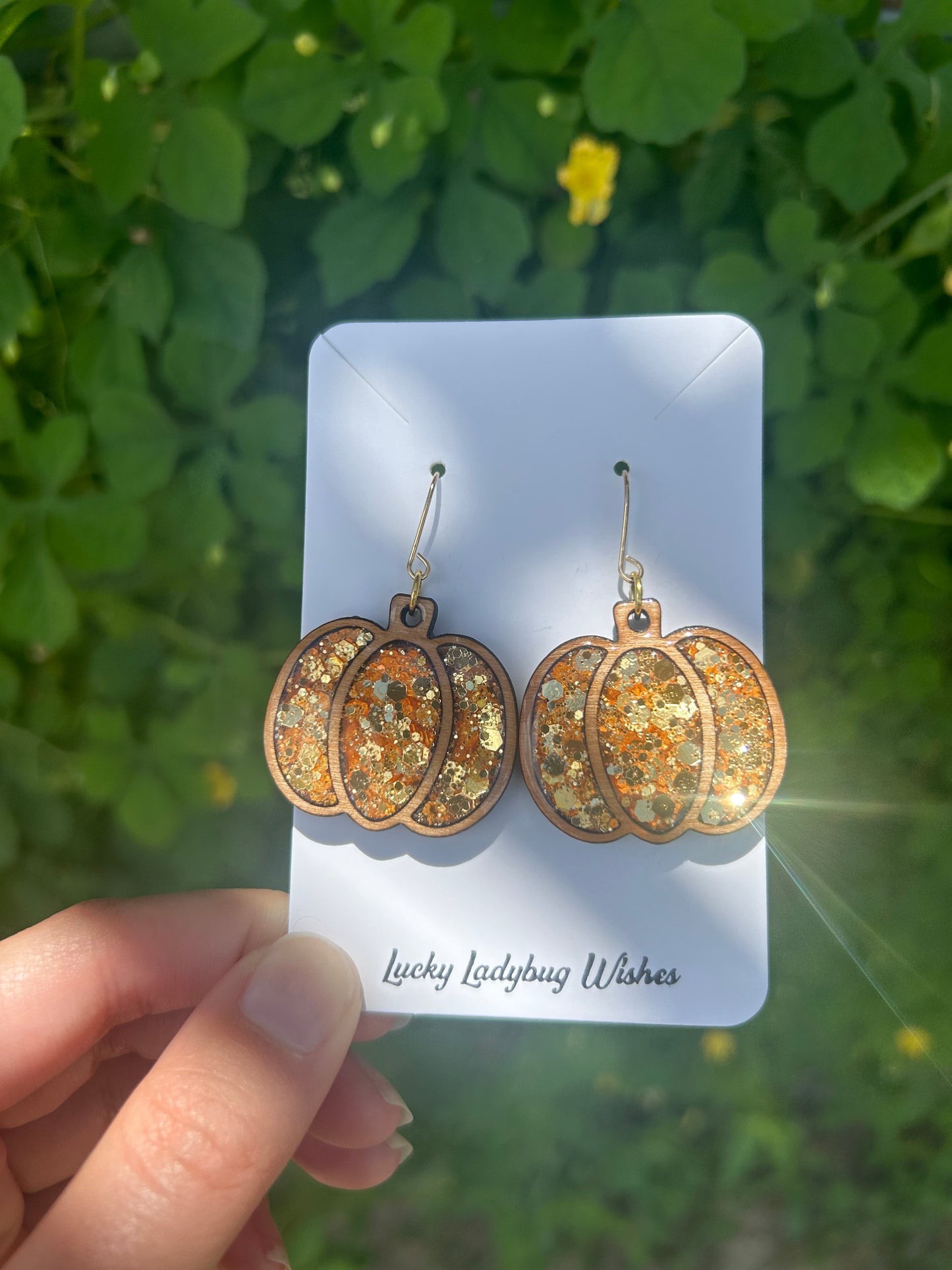Wooden pumpkin earrings