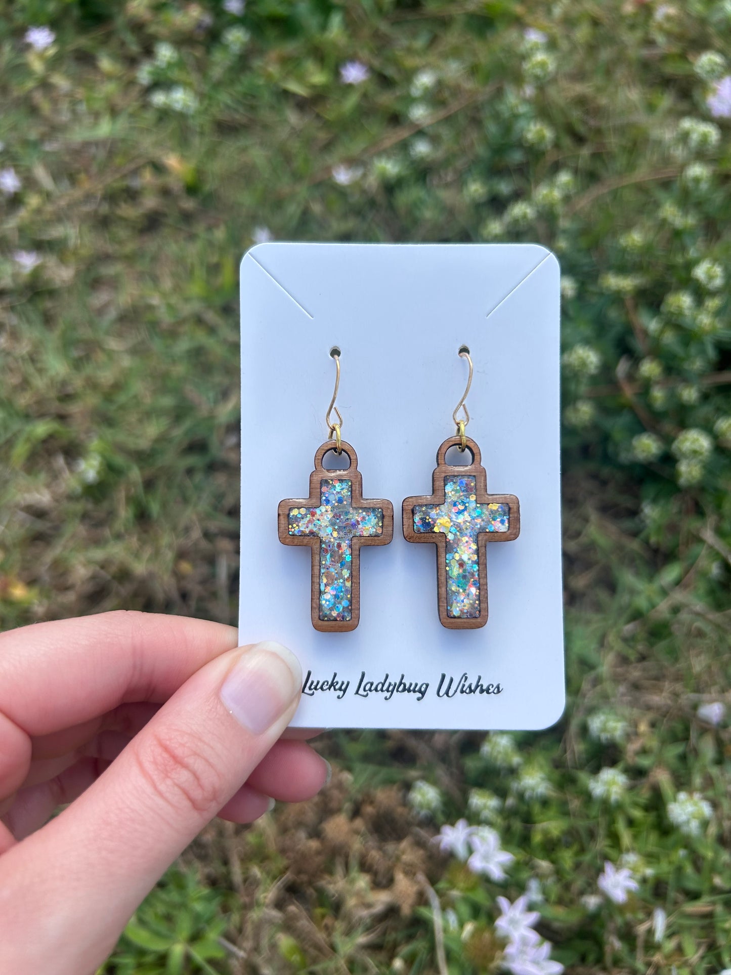 Cross wooden earrings