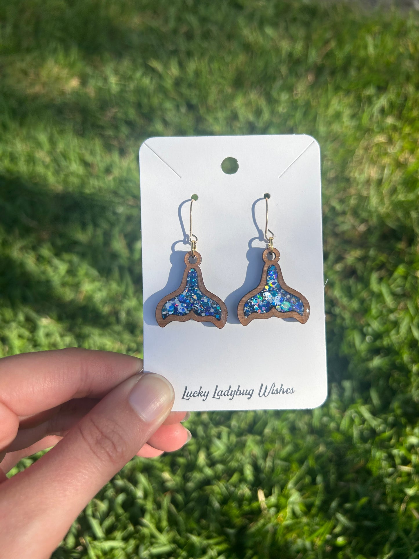 Whale tail wooden earrings