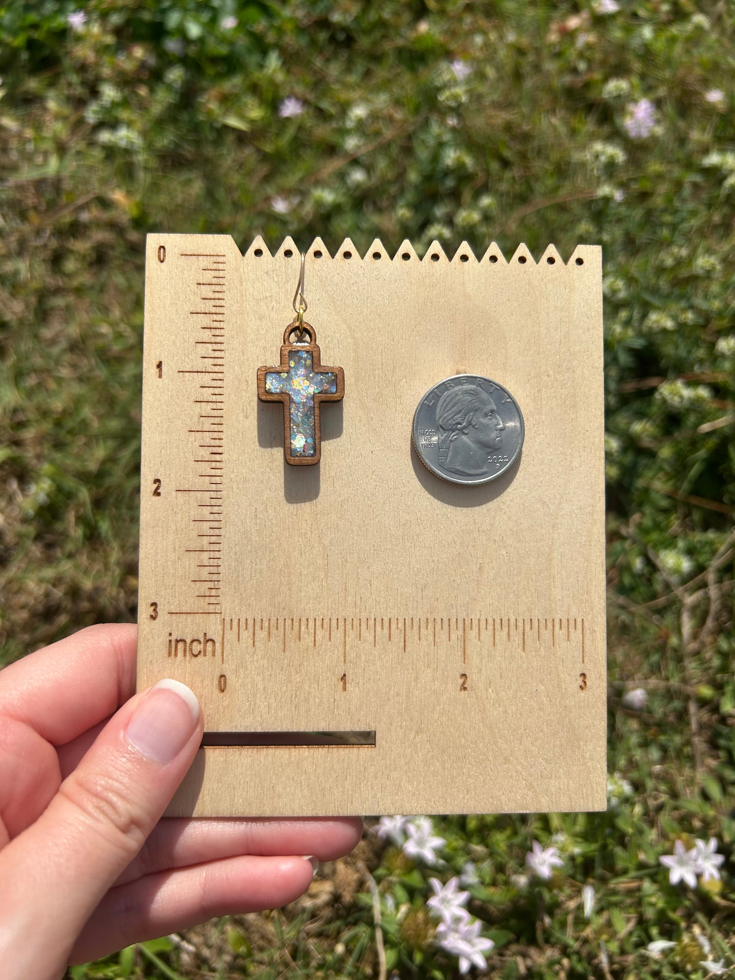 Cross wooden earrings