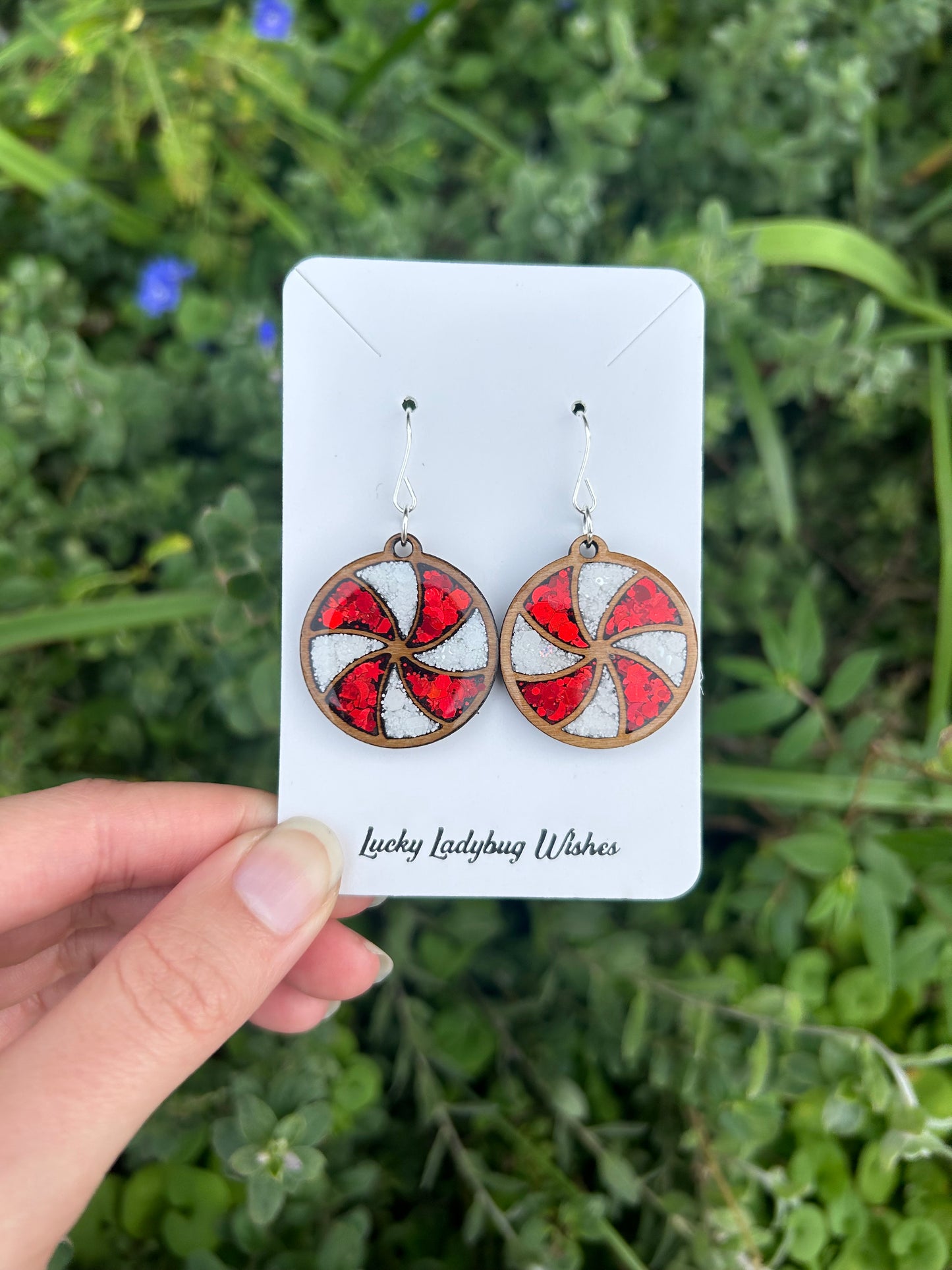 Wooden peppermint earrings