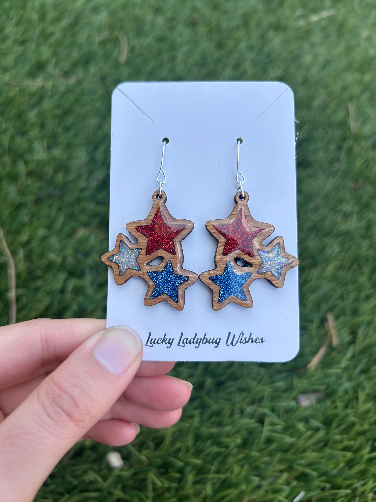 Stacked Stars wooden earrings