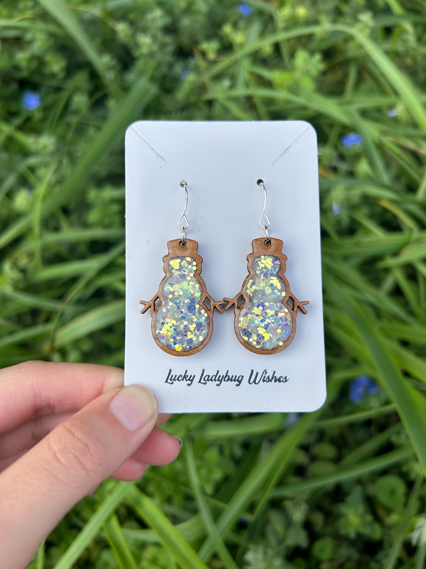 Wooden snowman earrings