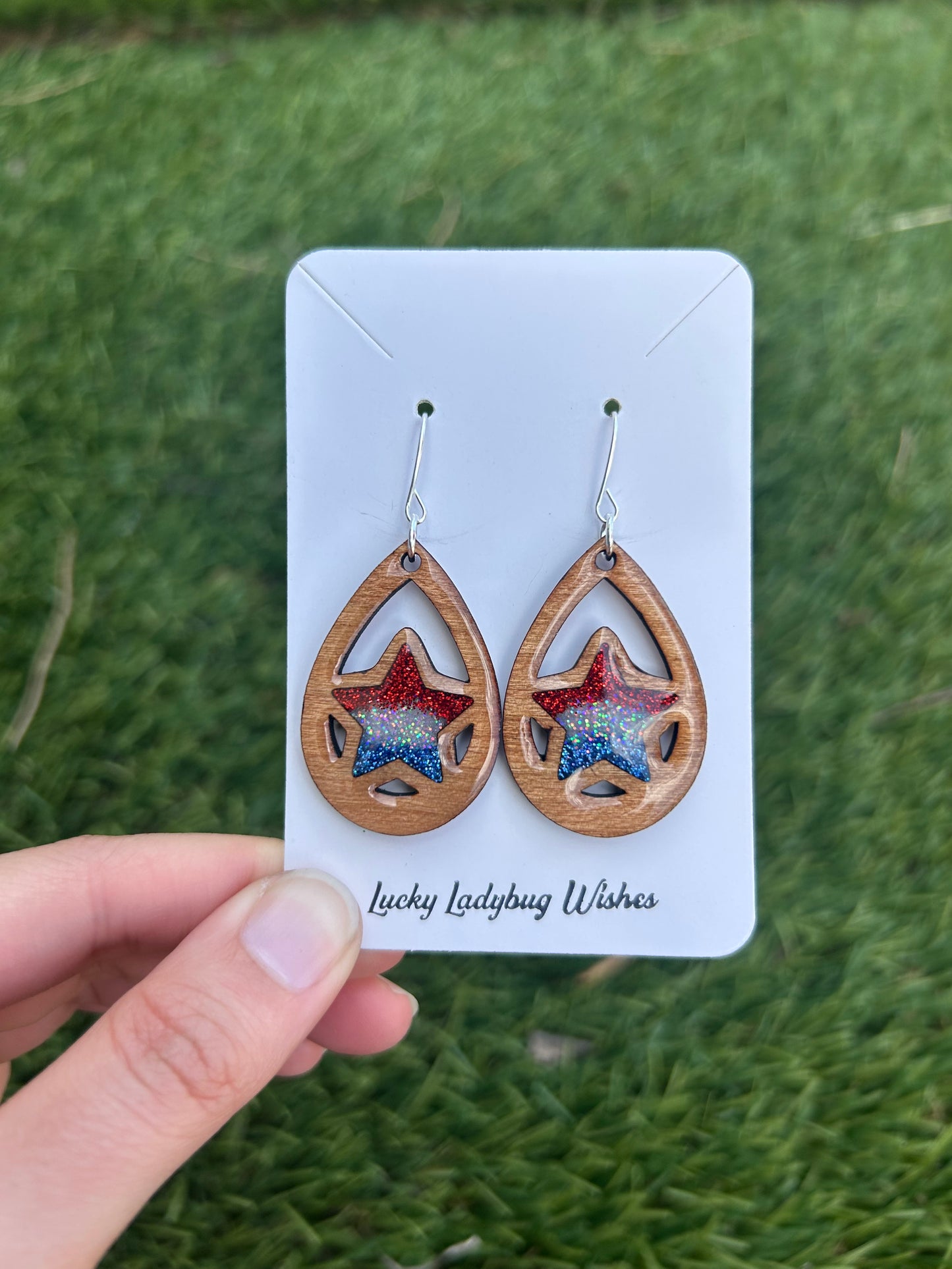 Teardrop Stars wooden earrings