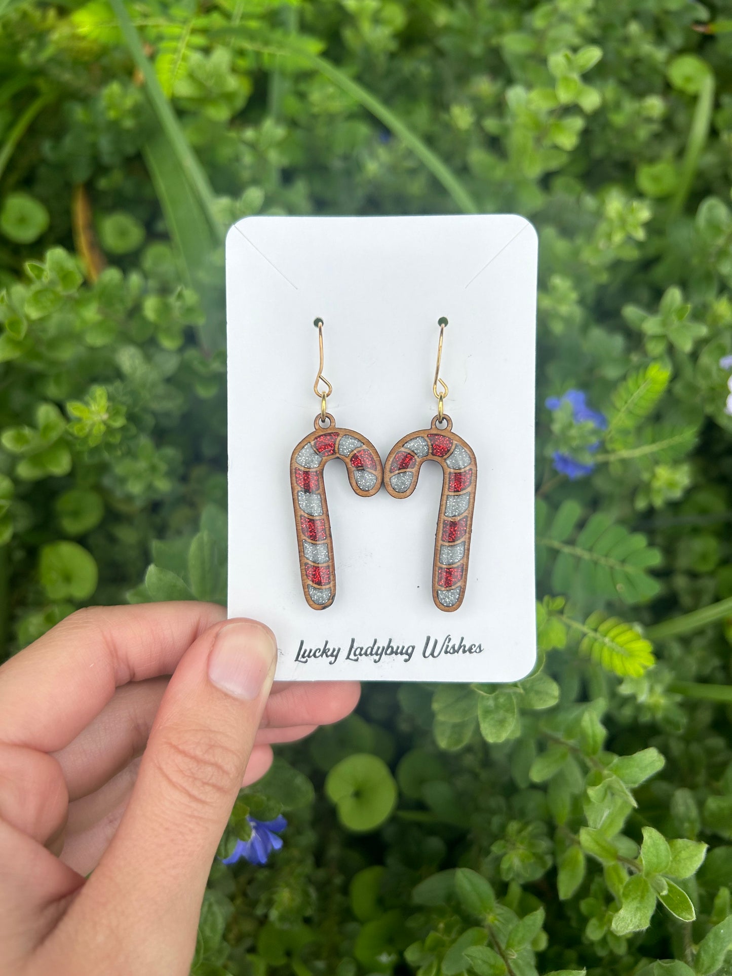 Wooden candy cane earrings