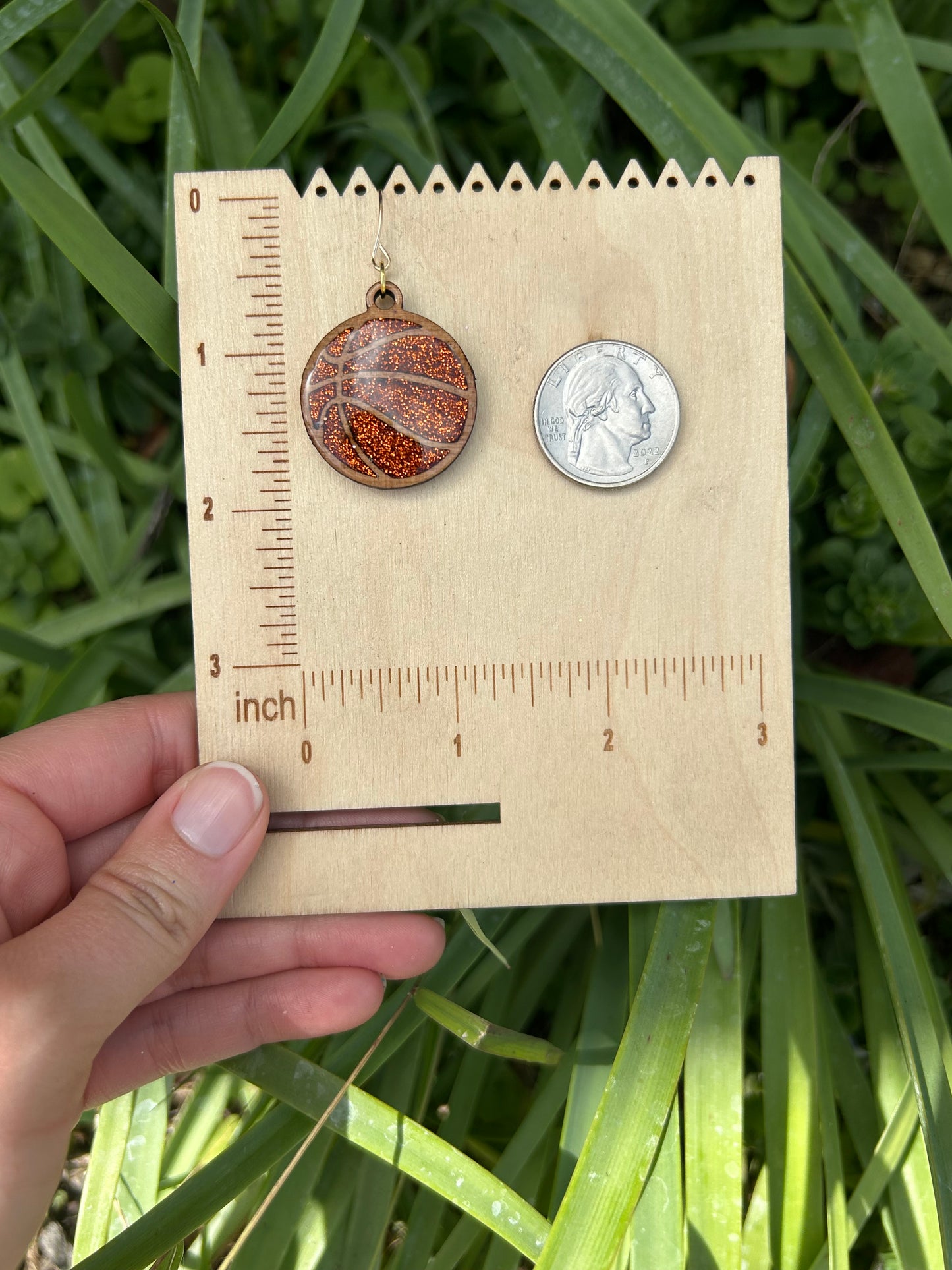 Basketball wooden earrings