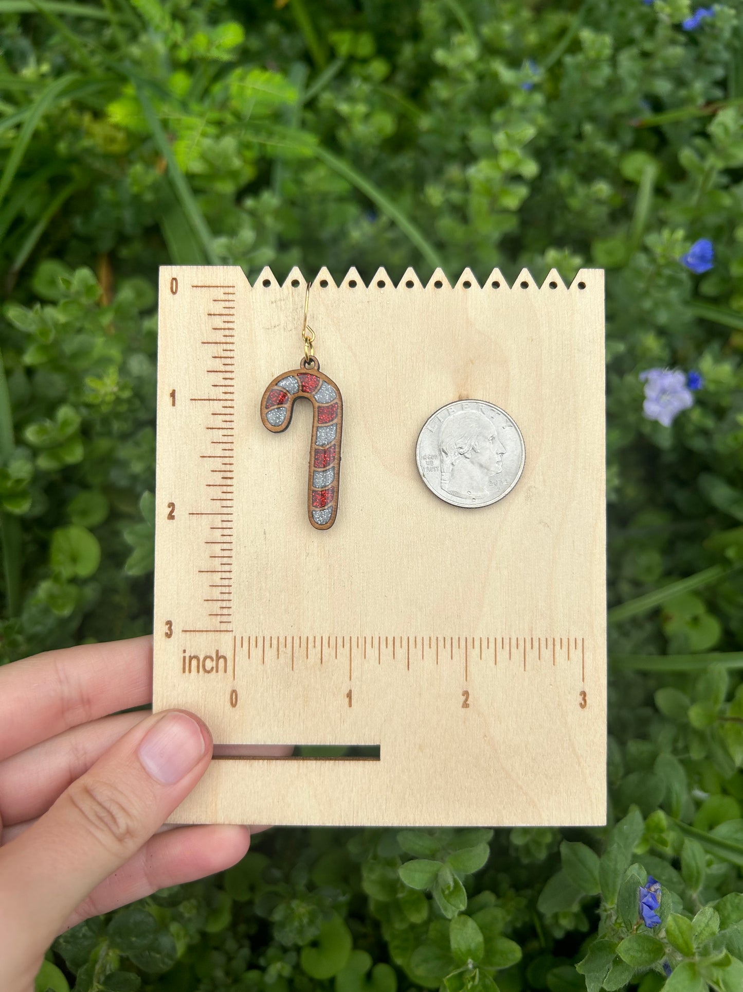 Wooden candy cane earrings