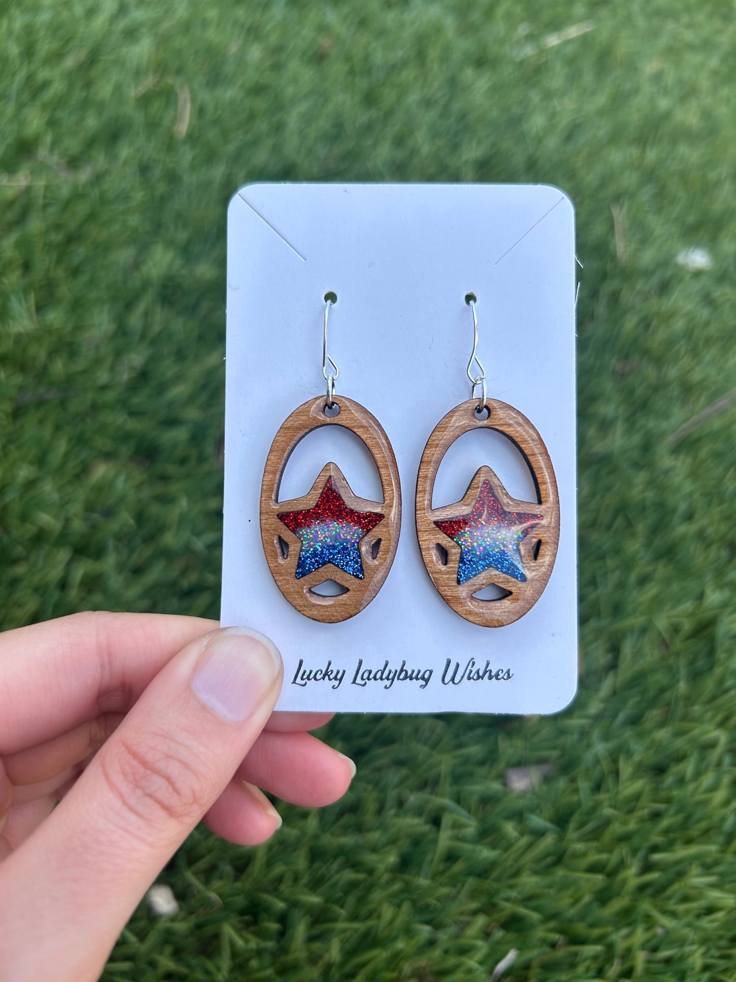 Oval Stars wooden earrings