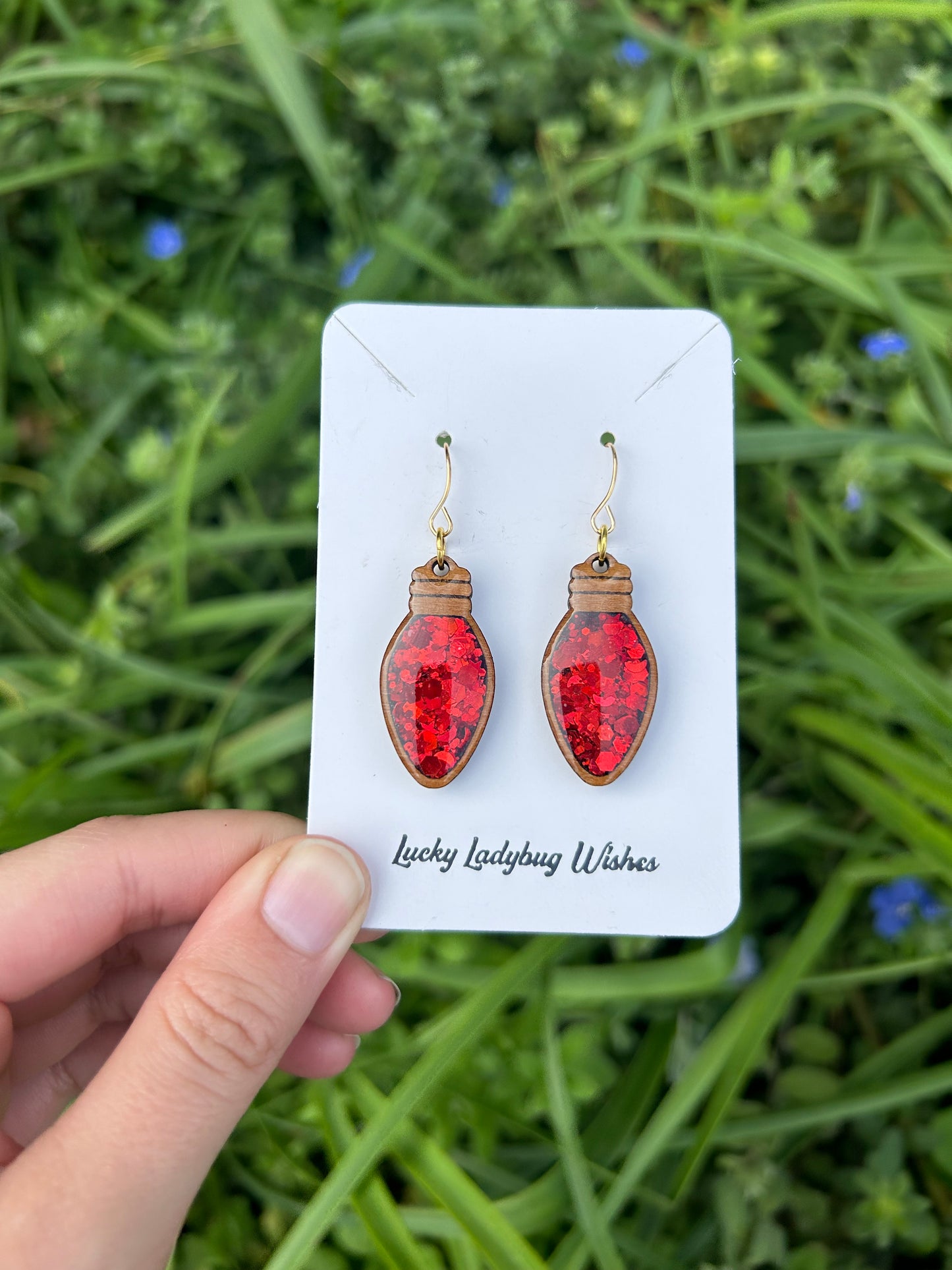 Christmas light wooden earrings