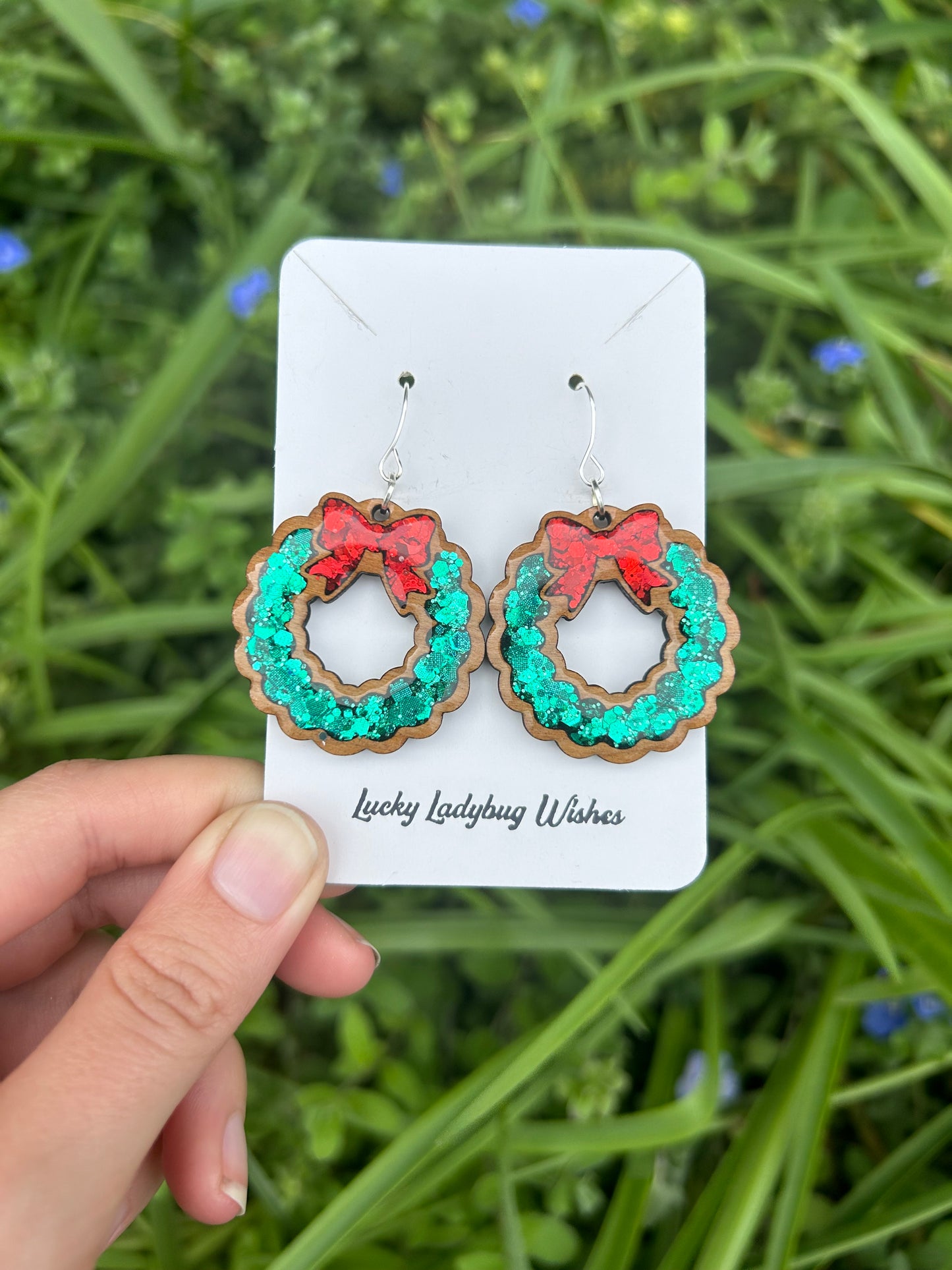 Wooden wreath earrings