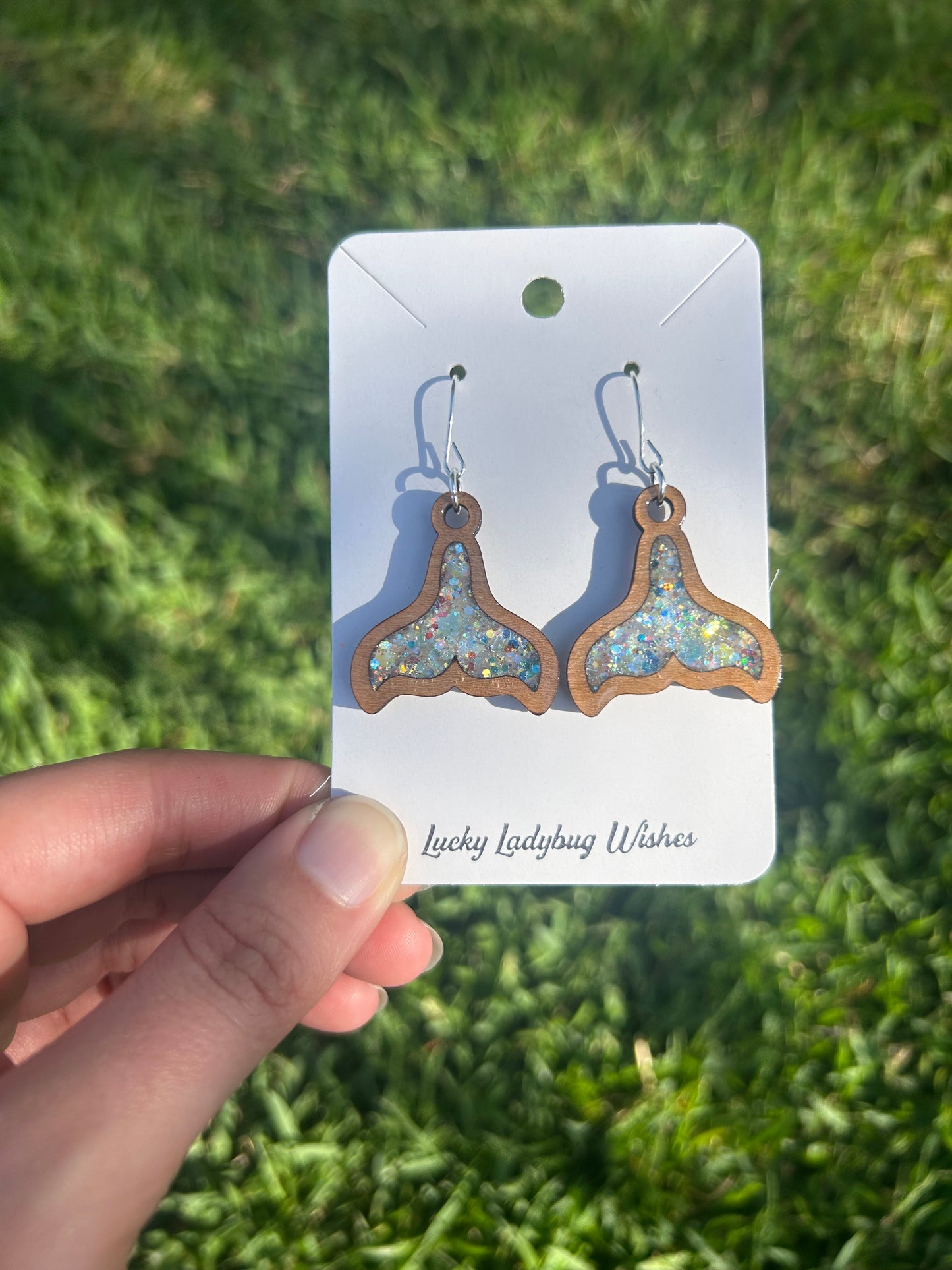 Whale tail wooden earrings
