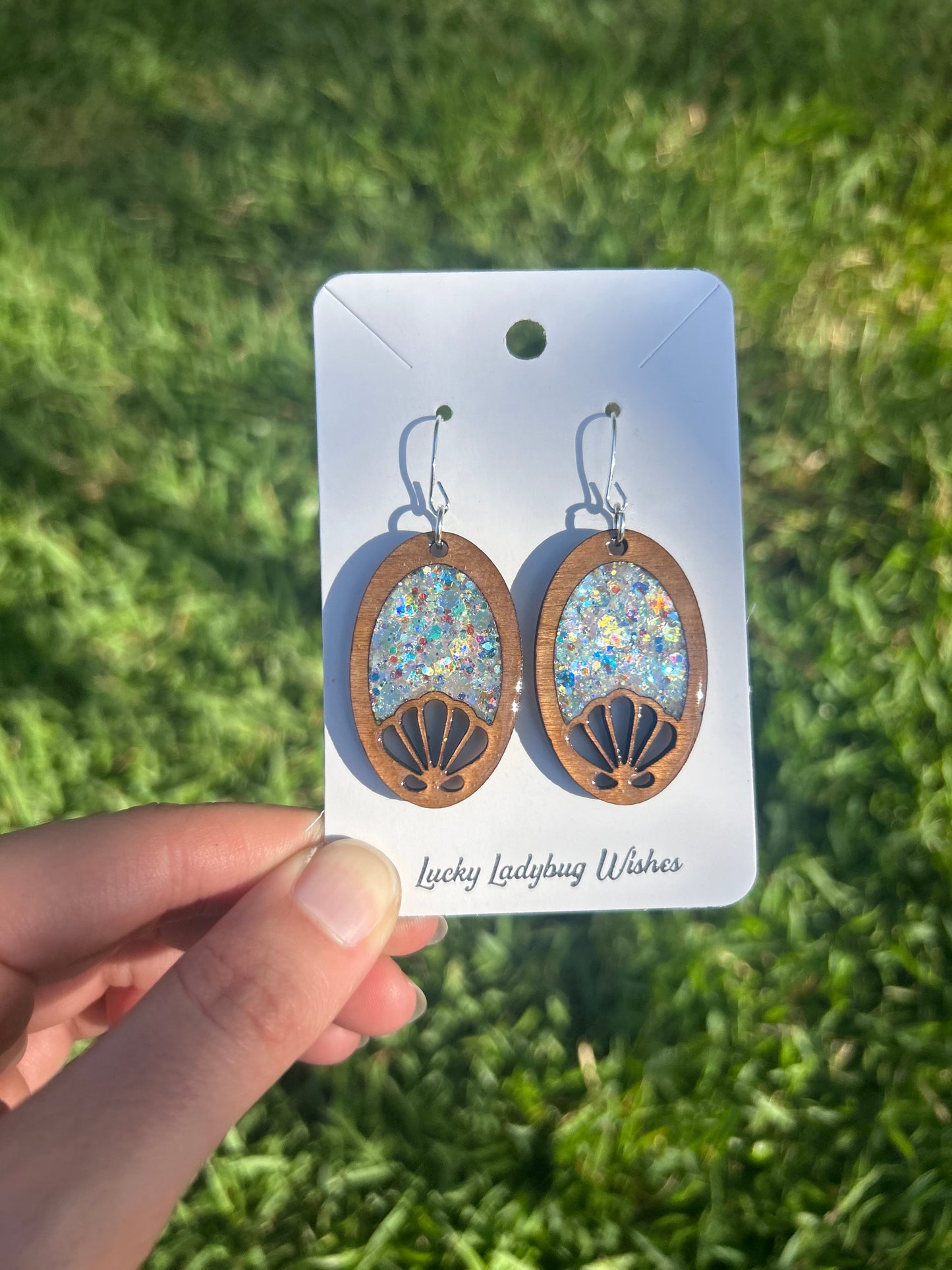 Oval Shells wooden earrings