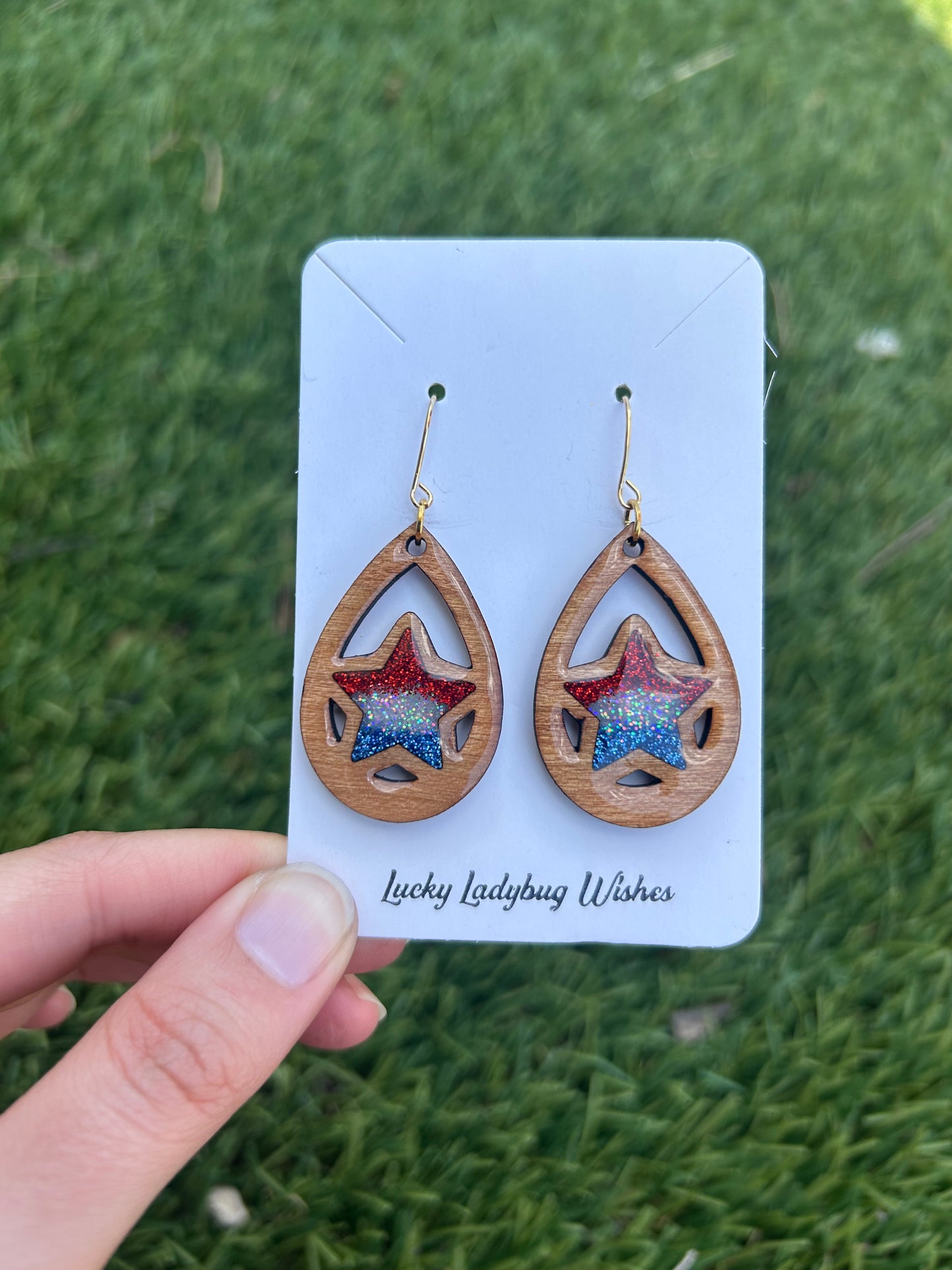 Teardrop Stars wooden earrings